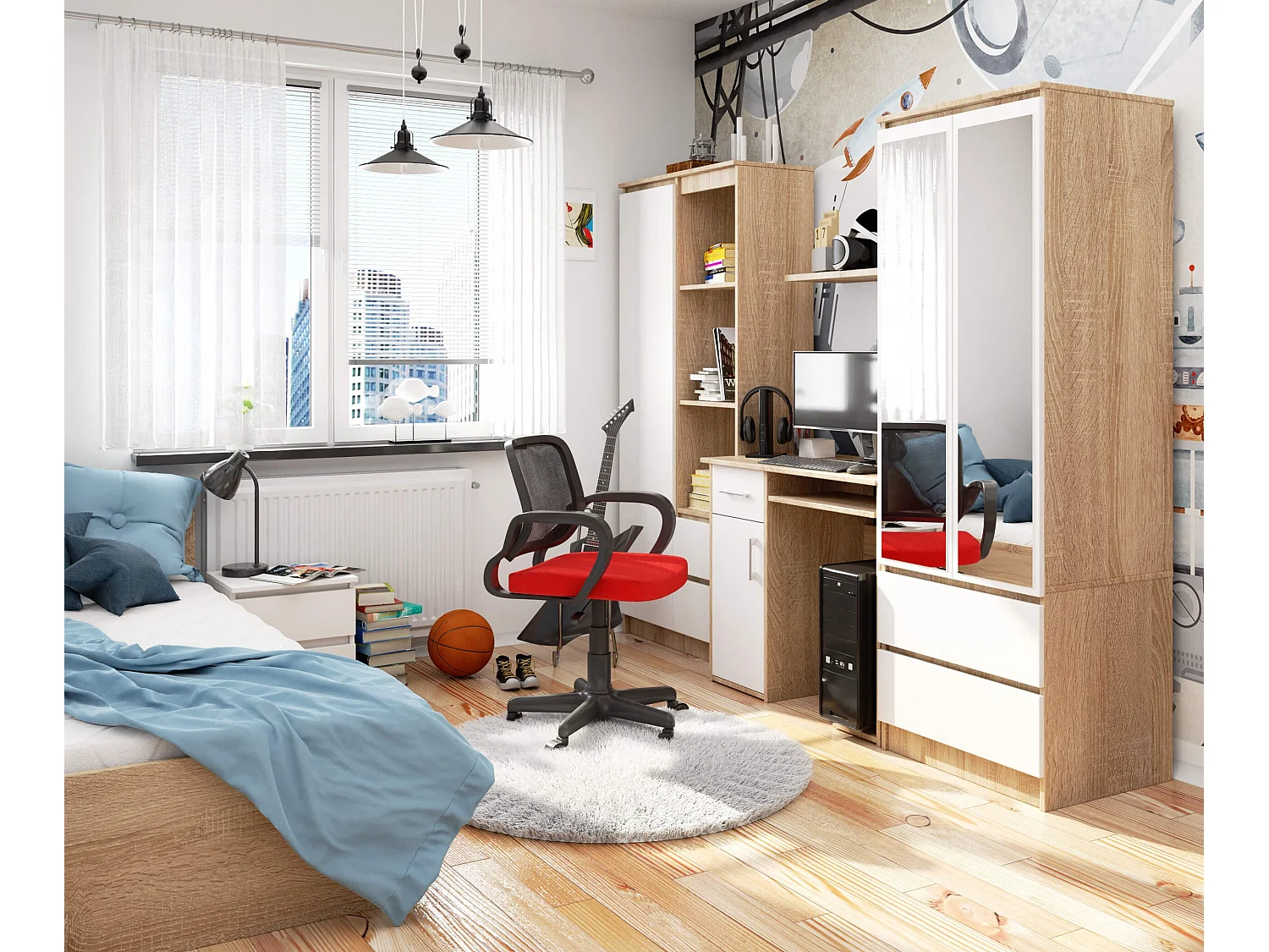 Bureau JAY met 1 Lade / Computerbureau / Computer Tafel / Bureautafel / Sonoma Eik - Wit / 90 x 74 x 50 cm