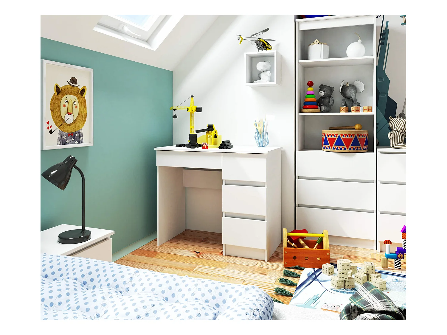 PC-Schreibtisch AKORD A7 rechts in der Farbe Weiß mit 4 Schubladen B90 x H77 x T50 cm