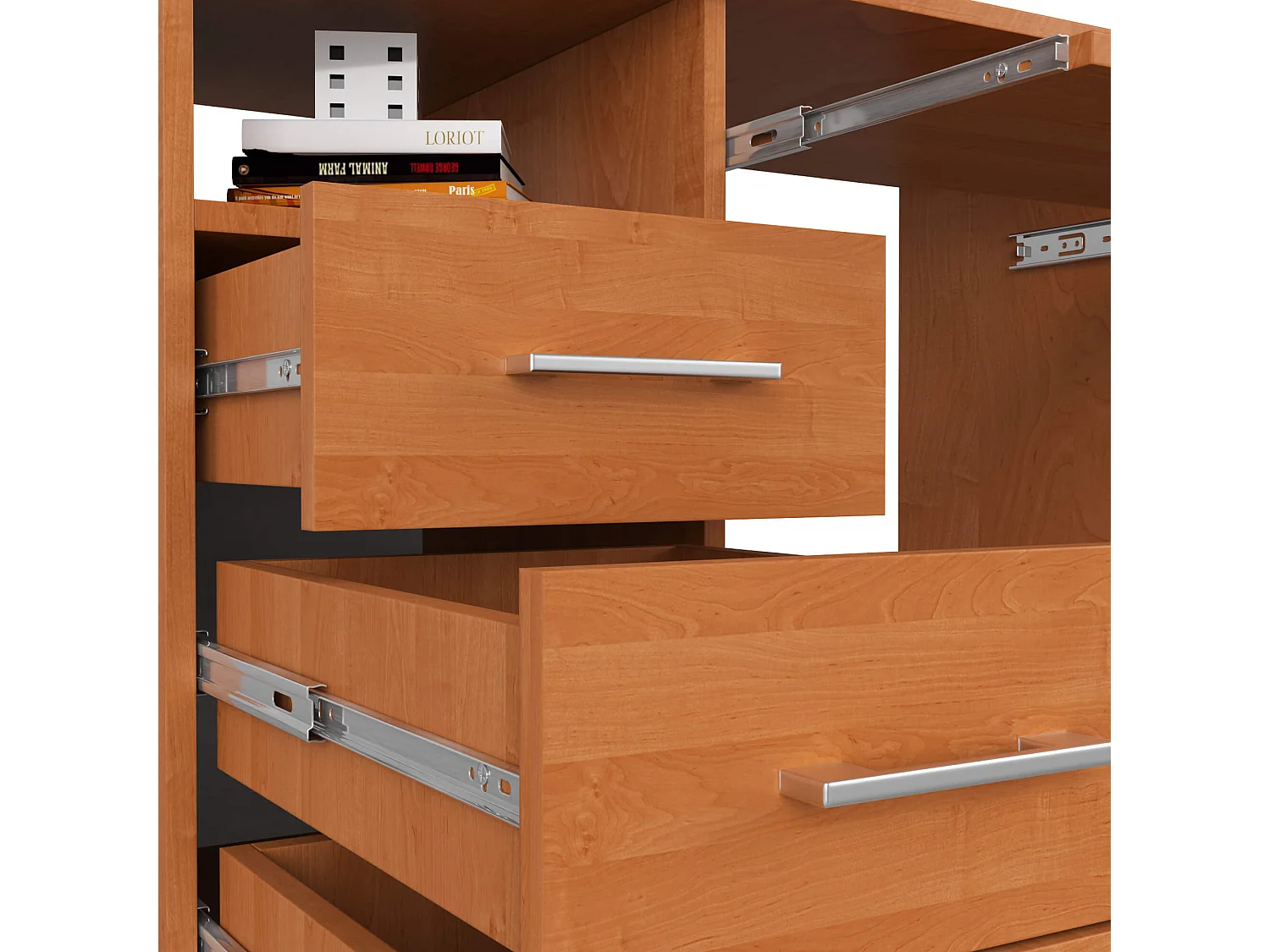 Bureau d'ordinateur AKORD ANA Aulne 124 cm 1 porte 3 tiroirs façade Aulne 5 étagères 124x52x74 cm