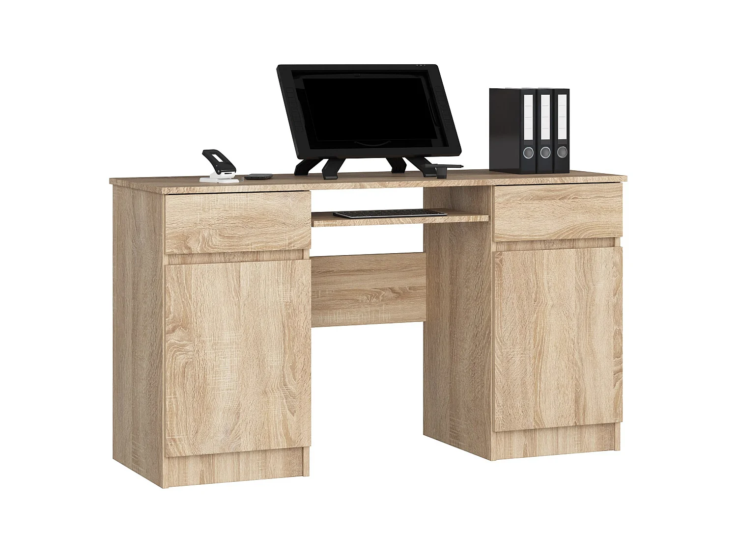 Bureau d'ordinateur AKORD A5 Chêne Sonoma 135 cm 2 portes 2 tiroirs façade Chêne Sonoma 5 étagères 135x50x77 cm