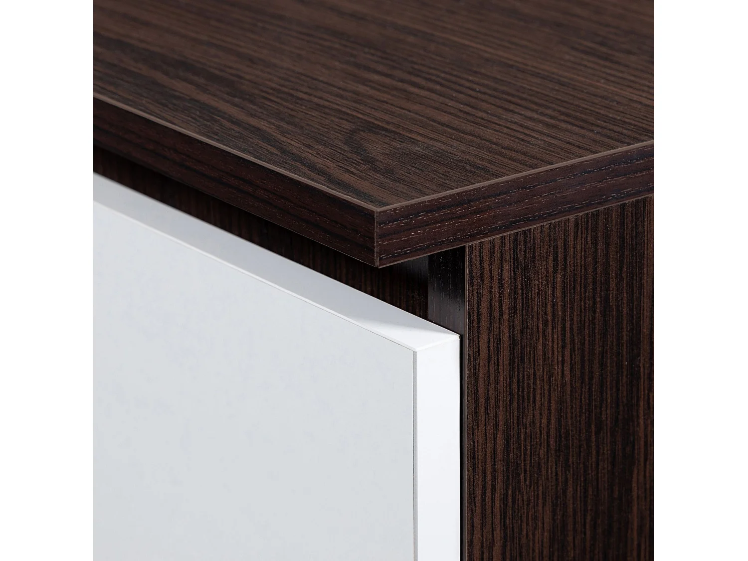 Bureau d'ordinateur AKORD JAY Wengé 90 cm 1 porte 1 tiroir façade Blanche 3 étagères 90x50x74 cm