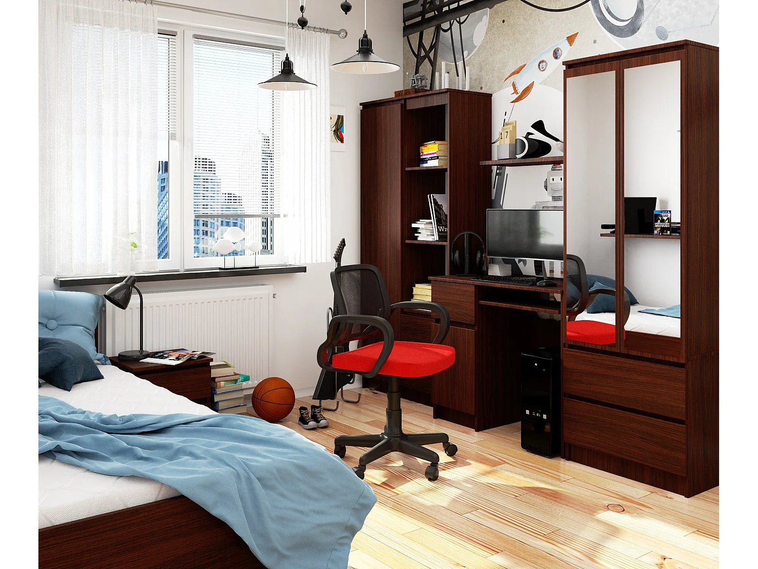 Computertafel Pixel Rechthoekig 90cm in Wenge - Functioneel Ontwerp met Klavierplank