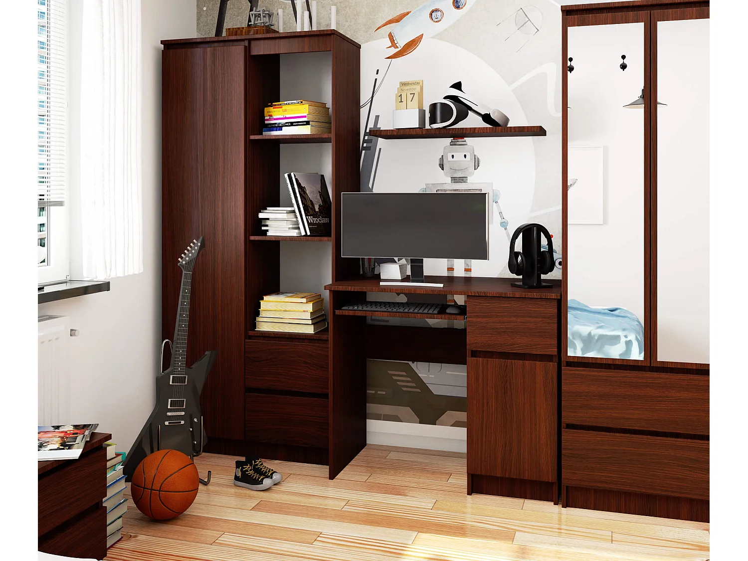 Computertafel Pixel Rechthoekig 90cm in Wenge - Functioneel Ontwerp met Klavierplank