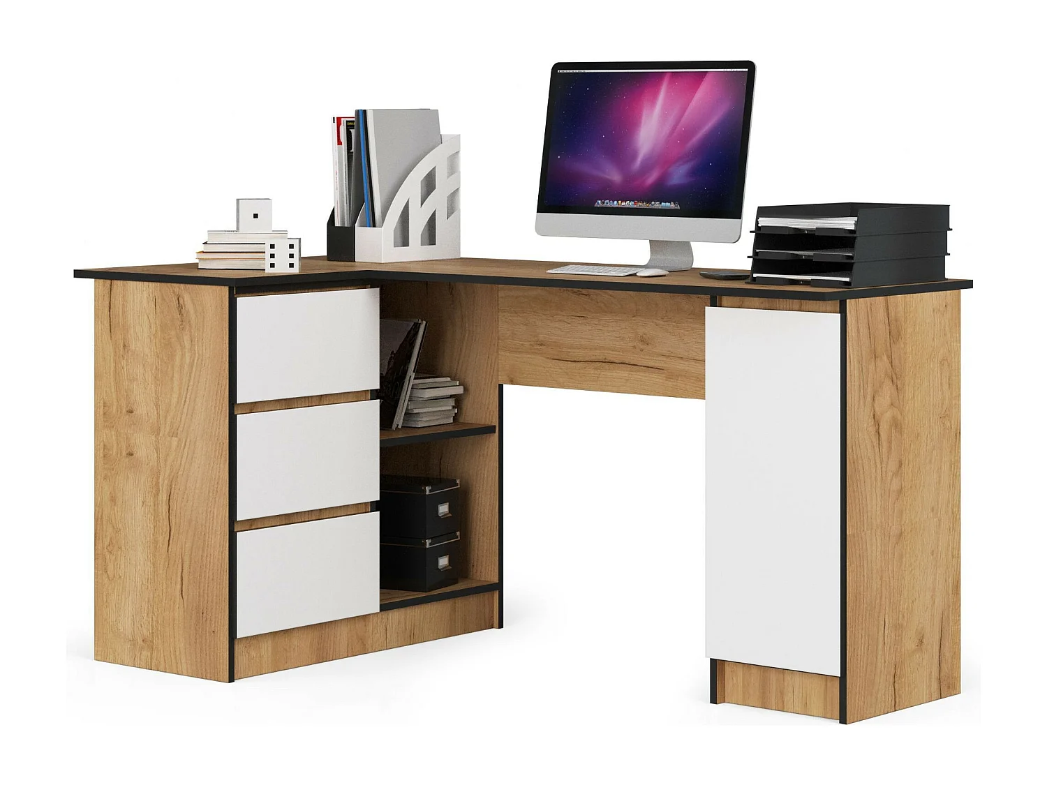 Hoekbureau Links B20 / Computerbureau / Computer Tafel / Bureautafel Links / Craft Eik - Wit / 155 x 77 x 85 cm