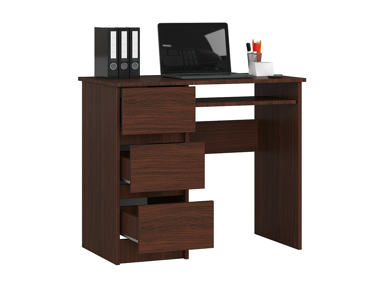 Biurko komputerowe AKORD A6 Wenge 90 cm lewe 3 szuflady kolor Wenge mat 1 półka 90x50x77 cm