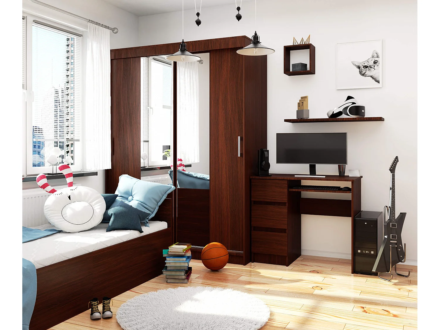 Biurko komputerowe AKORD A6 Wenge 90 cm lewe 3 szuflady kolor Wenge mat 1 półka 90x50x77 cm