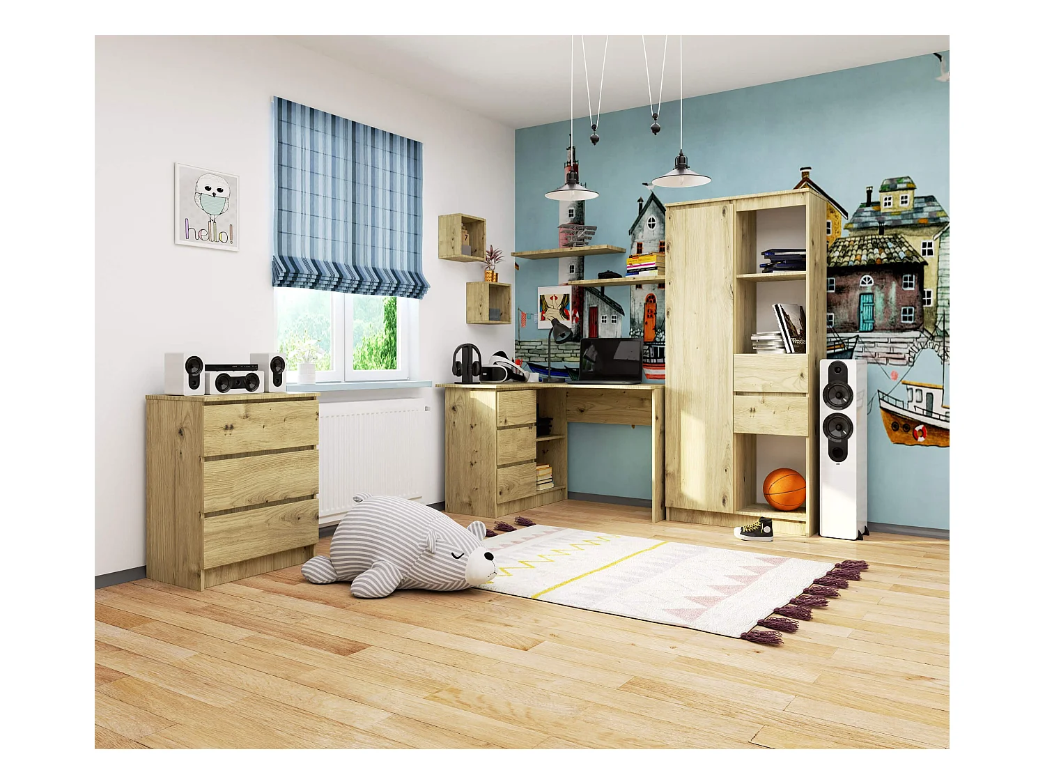 Hoekbureau B16 Links Dąb Artisan - Stijlvol en Praktisch met 3 Laden en 2 Planken