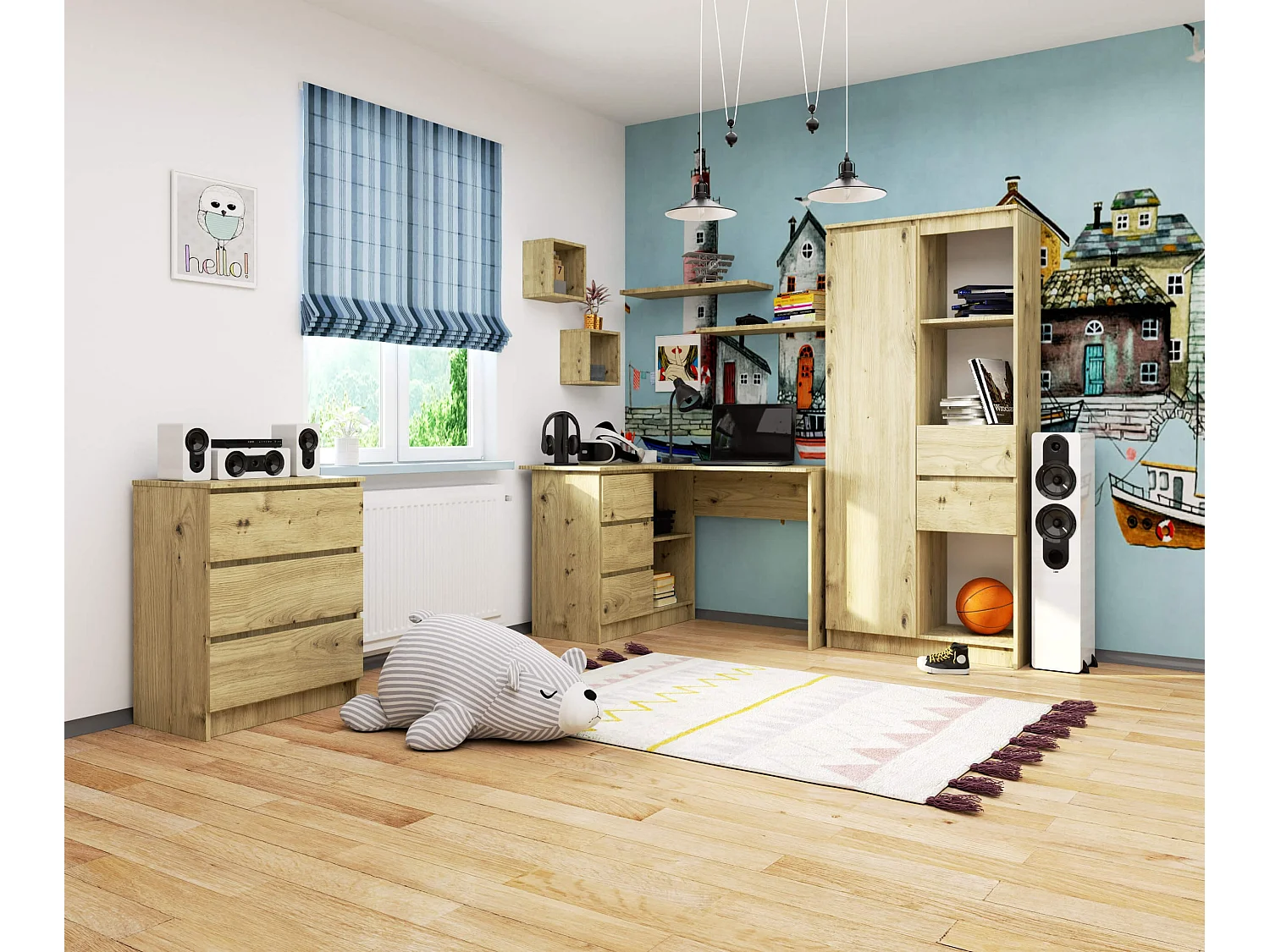 Hoekbureau B16 Links Artisan Eik - Stijlvol en Praktisch met 3 Laden en 2 Planken