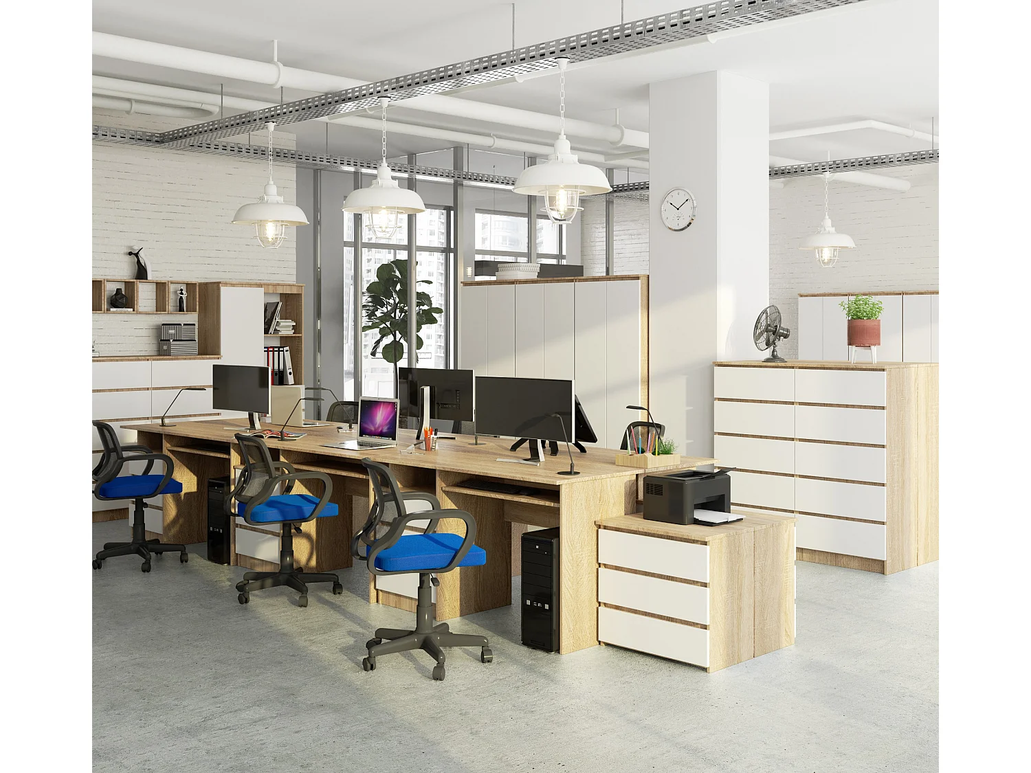 Bureau CLP 135 cm met 3 Laden / Computerbureau / Computer Tafel / Bureautafel / Sonoma Eik - Wit / 135 x 77 x 60 cm