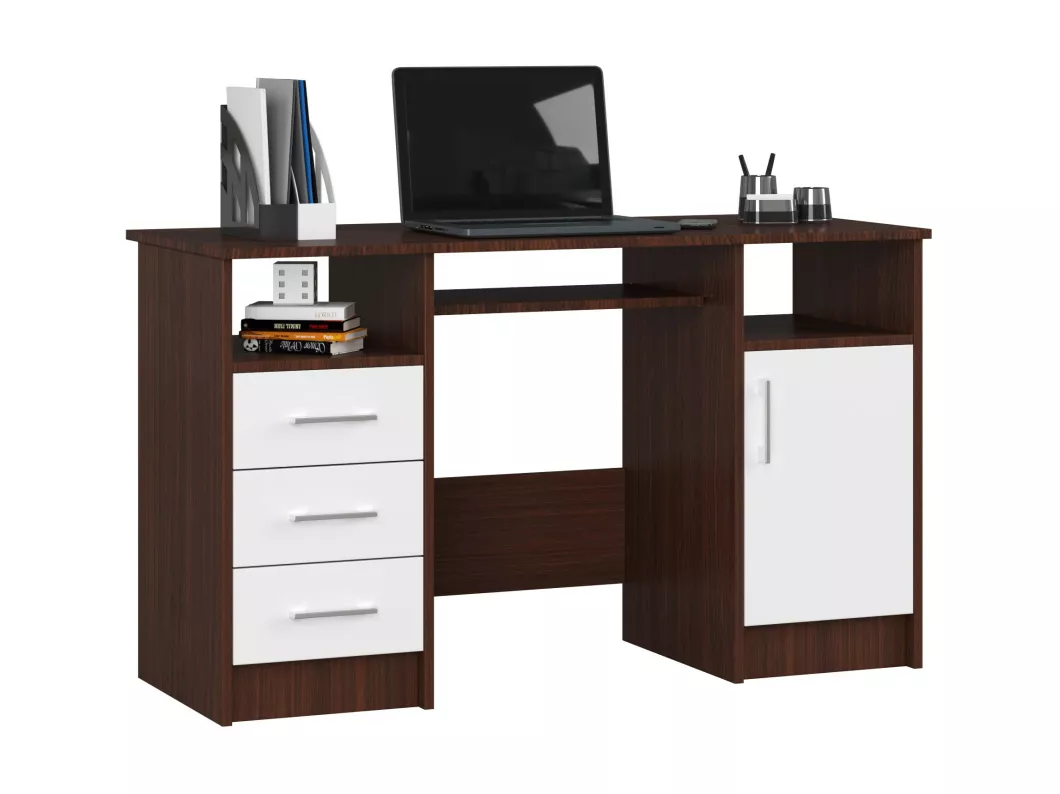 Kauf Unique PC-Schreibtisch AKORD ANA in der Farbe Wenge mit 3 Schubladen Front Weiß und 5 Ablagen B124 x H74 x T52 cm