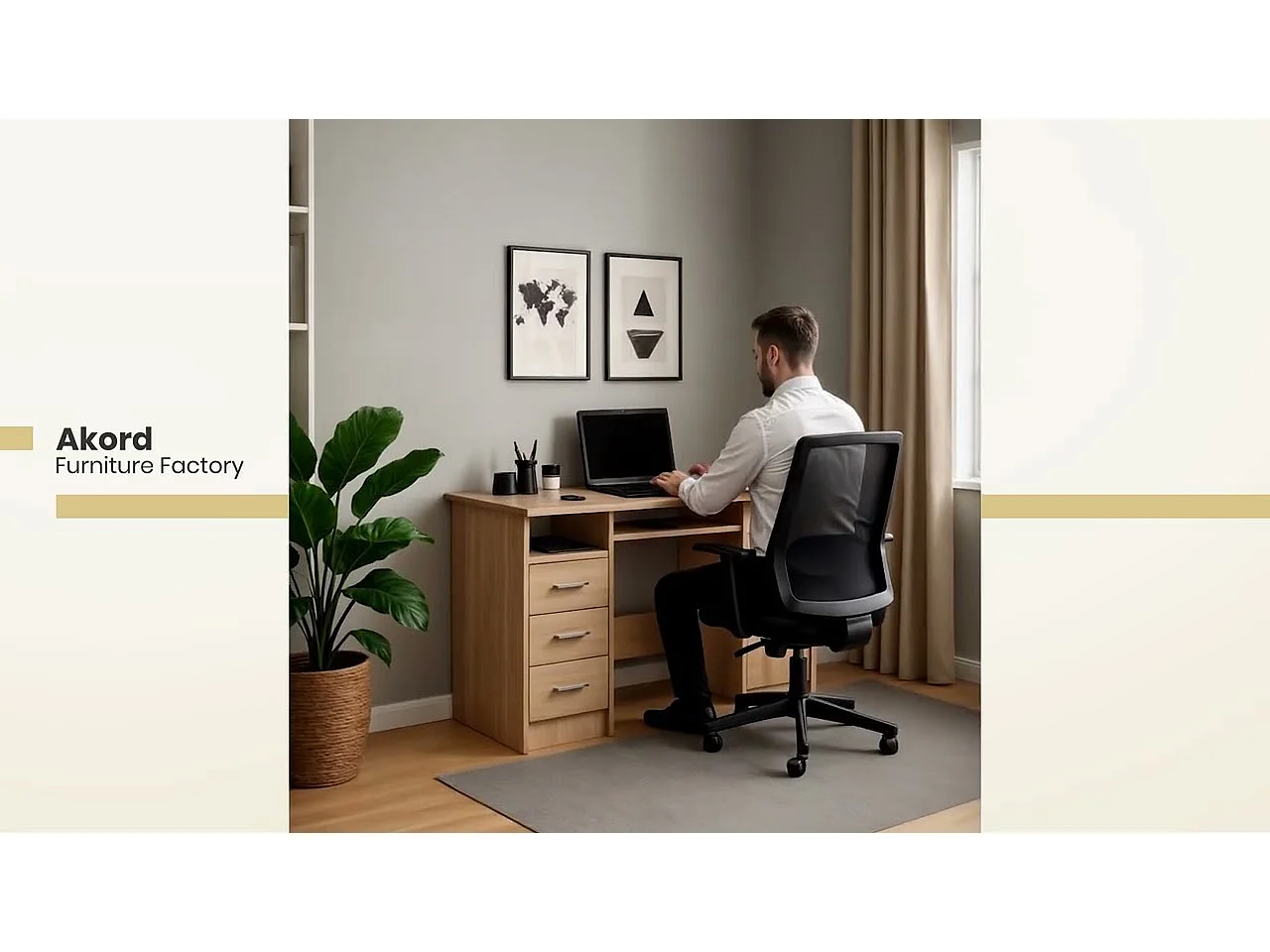 Bureau d'ordinateur AKORD ANA Wengé 124 cm 1 porte 3 tiroirs façade Blanche 5 étagères 124x52x74 cm