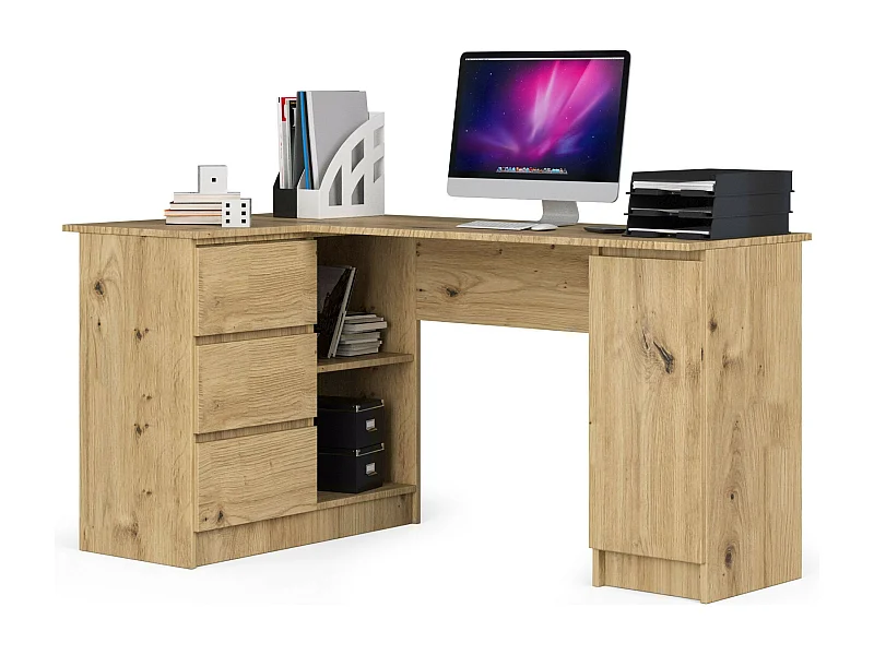 Hoekbureau B20 155 cm Links - Eiken Artisan - 3 Laden en 4 Planken