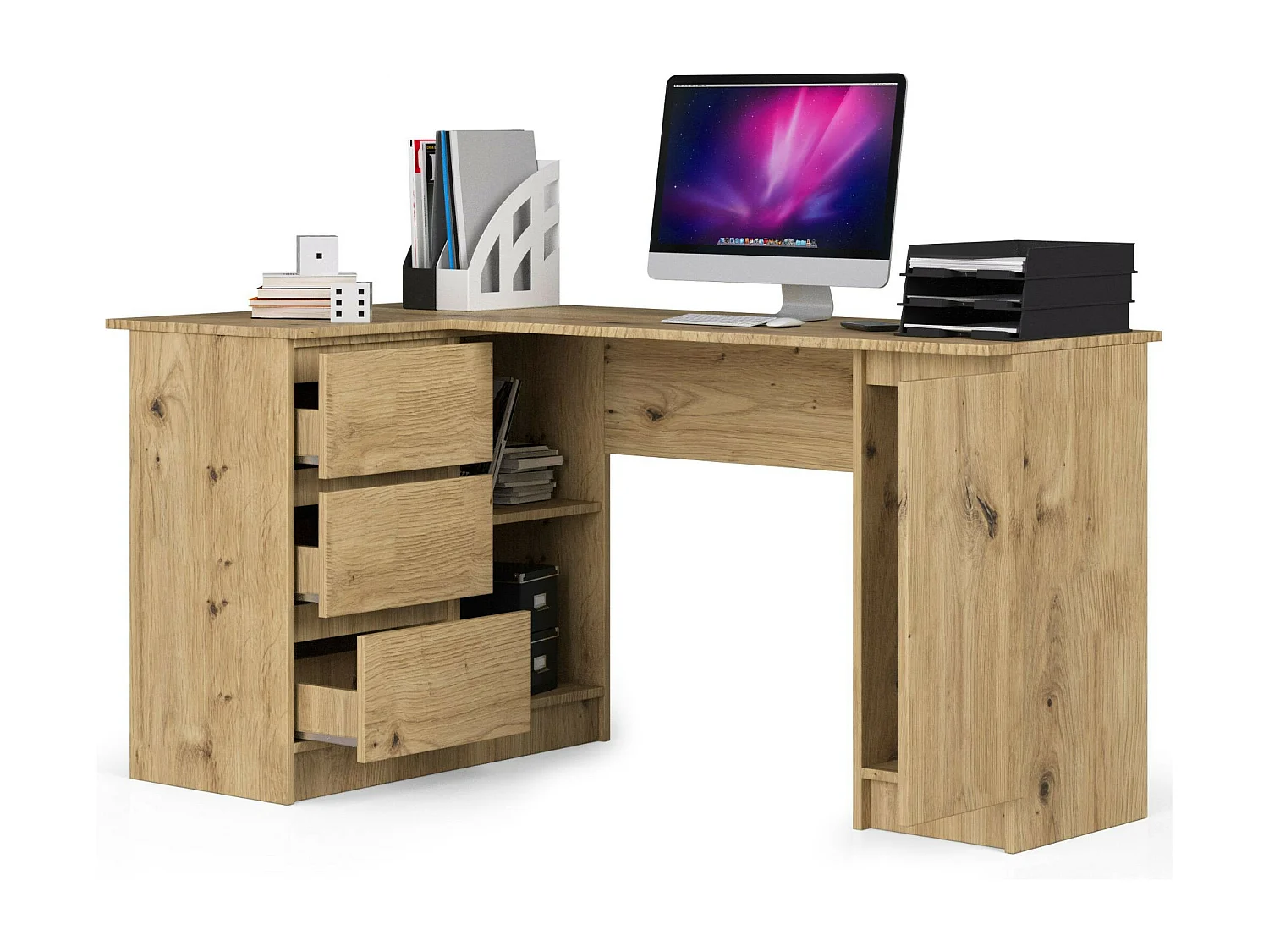 Hoekbureau B20 155 cm Links - Eiken Artisan - 3 Laden en 4 Planken