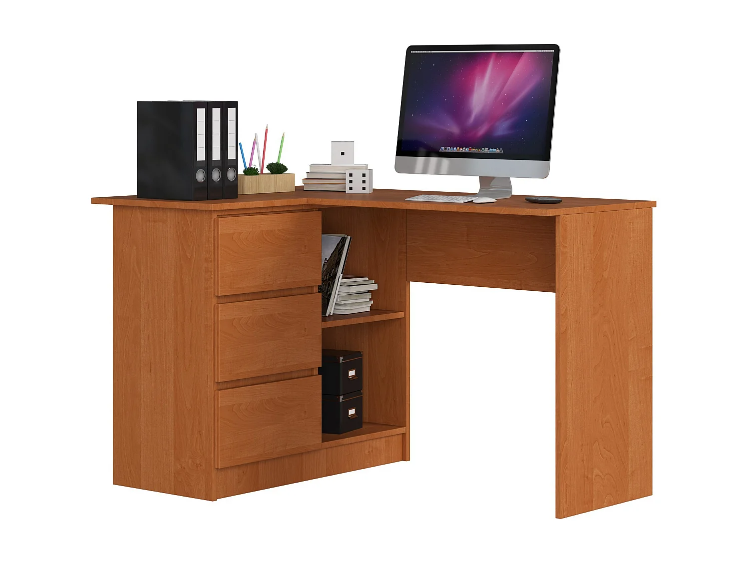 Hoekbureau B16 Links Olijf - 124x77x85 cm - Olijfkleurig - 3 Lades - Zelfmontage