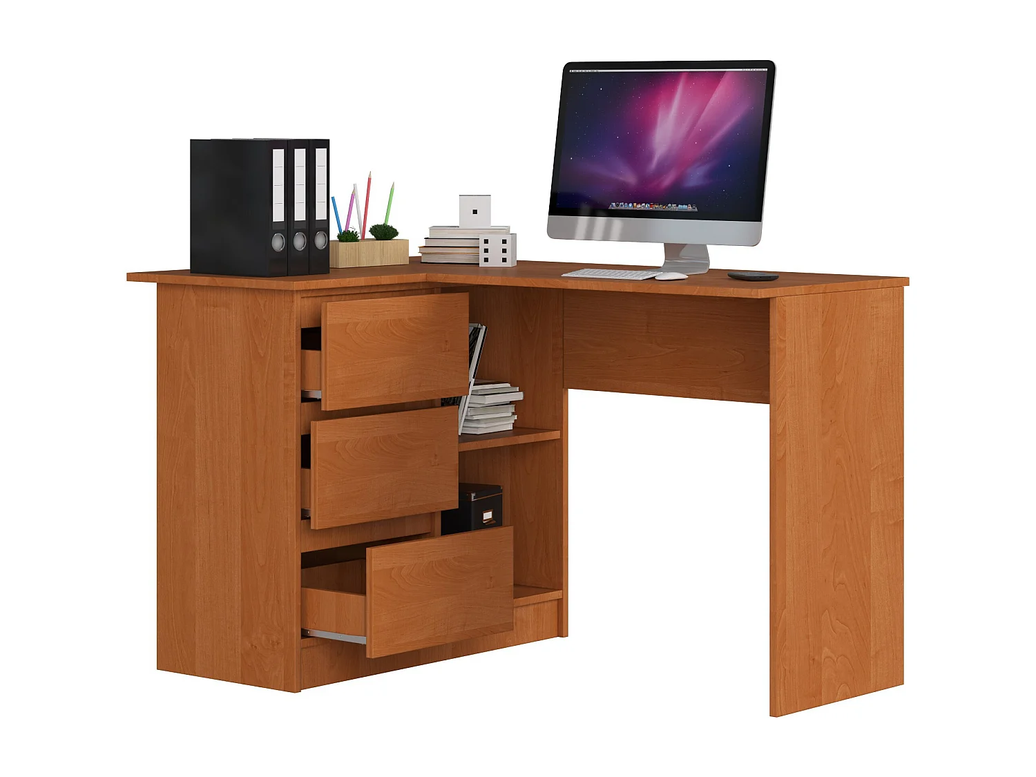 Hoekbureau B16 Links Olijf - 124x77x85 cm - Olijfkleurig - 3 Lades - Zelfmontage