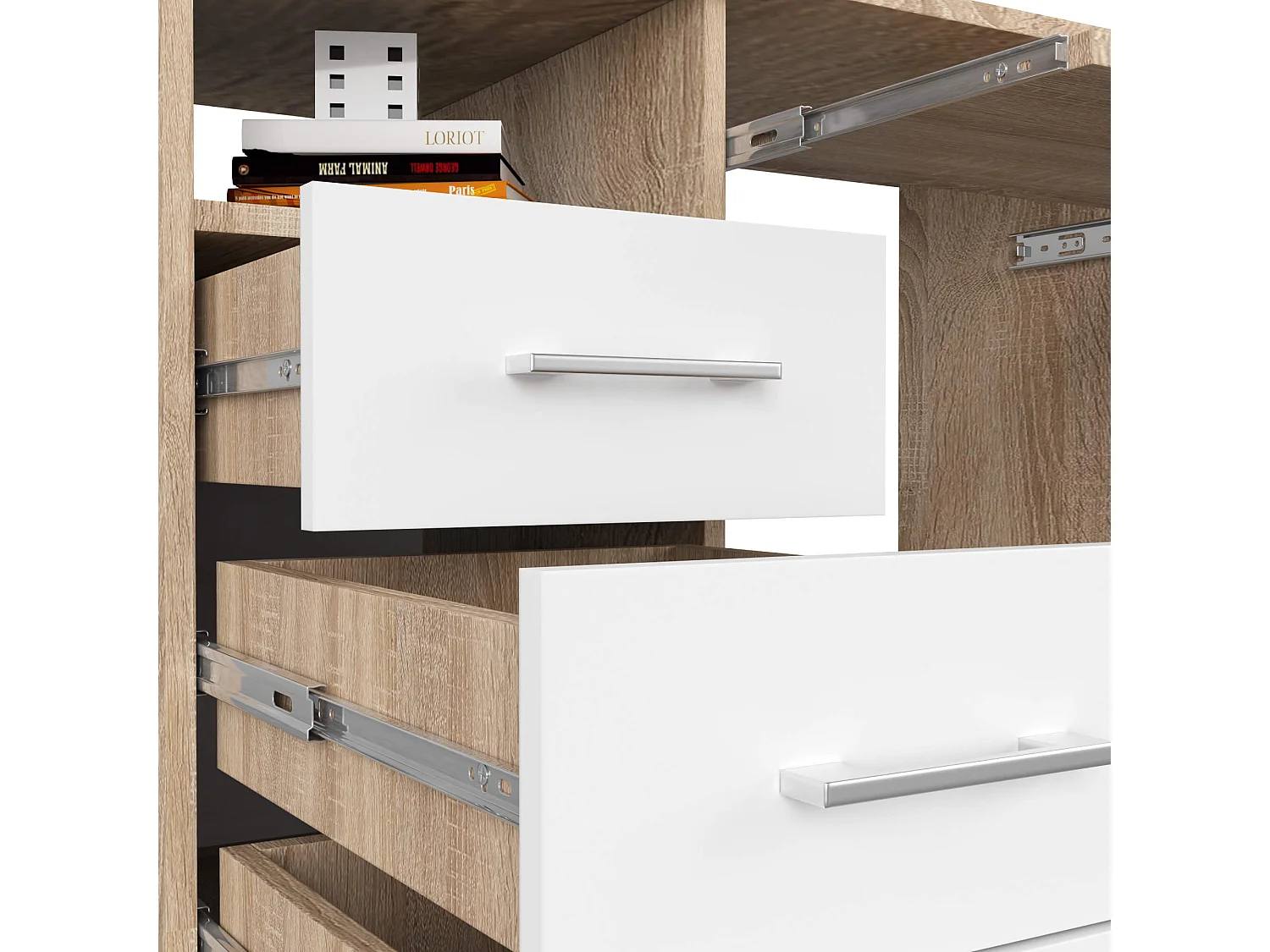 Bureau ANA met 3 Laden / Computerbureau / Computer Tafel / Bureautafel / Sonoma Eik - Wit / 124 x 77 x 52 cm