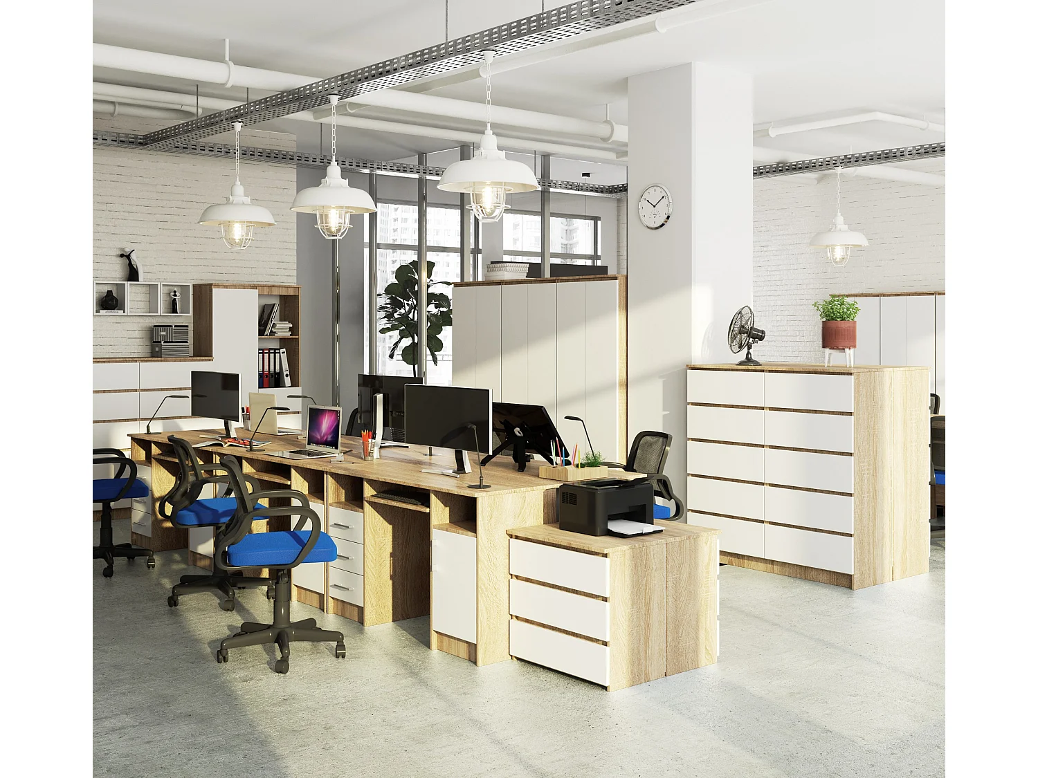 Bureau ANA met 3 Laden / Computerbureau / Computer Tafel / Bureautafel / Sonoma Eik - Wit / 124 x 77 x 52 cm