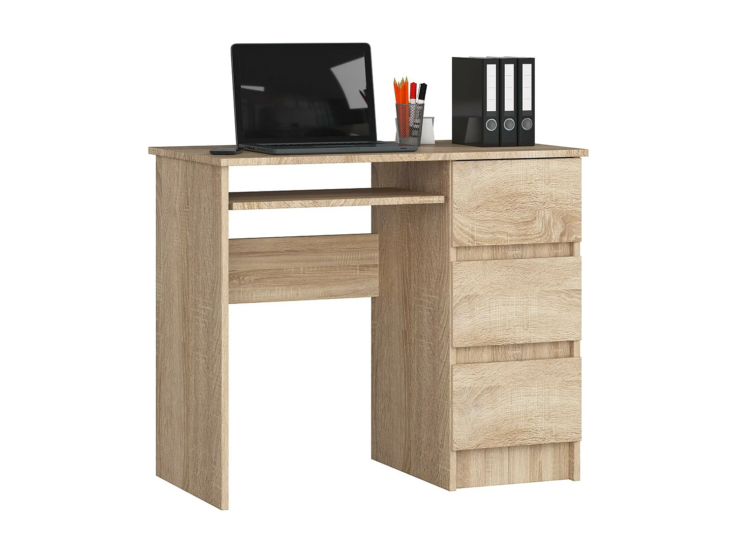 Bureau d'ordinateur AKORD droit A6 Chêne Sonoma 90 cm 3 tiroirs façade Chêne Sonoma 1 étagère 90x50x77 cm