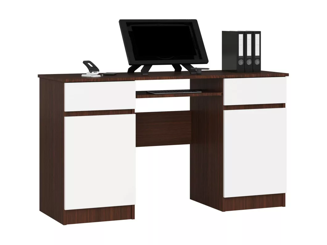 Kauf Unique PC-Schreibtisch AKORD A5 in der Farbe Wenge mit 2 Schubladen Front Weiß und 5 Ablagen B135 x H77 x T50 cm