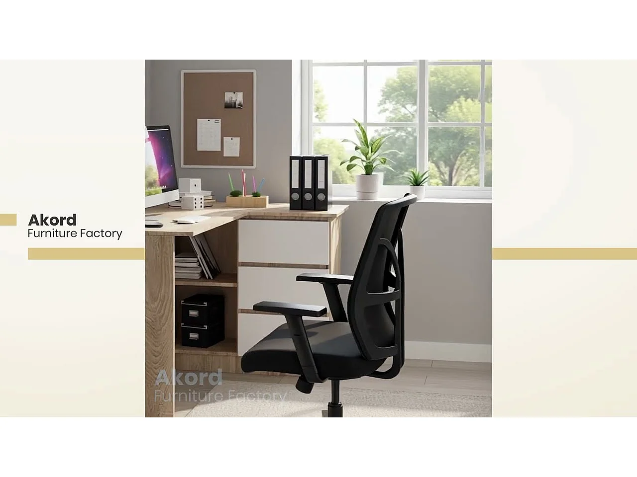 Bureau AKORD d'angle droit B16 Chêne Sonoma 124 cm 3 tiroirs façade Blanche 2 étagères 124x85x77 cm