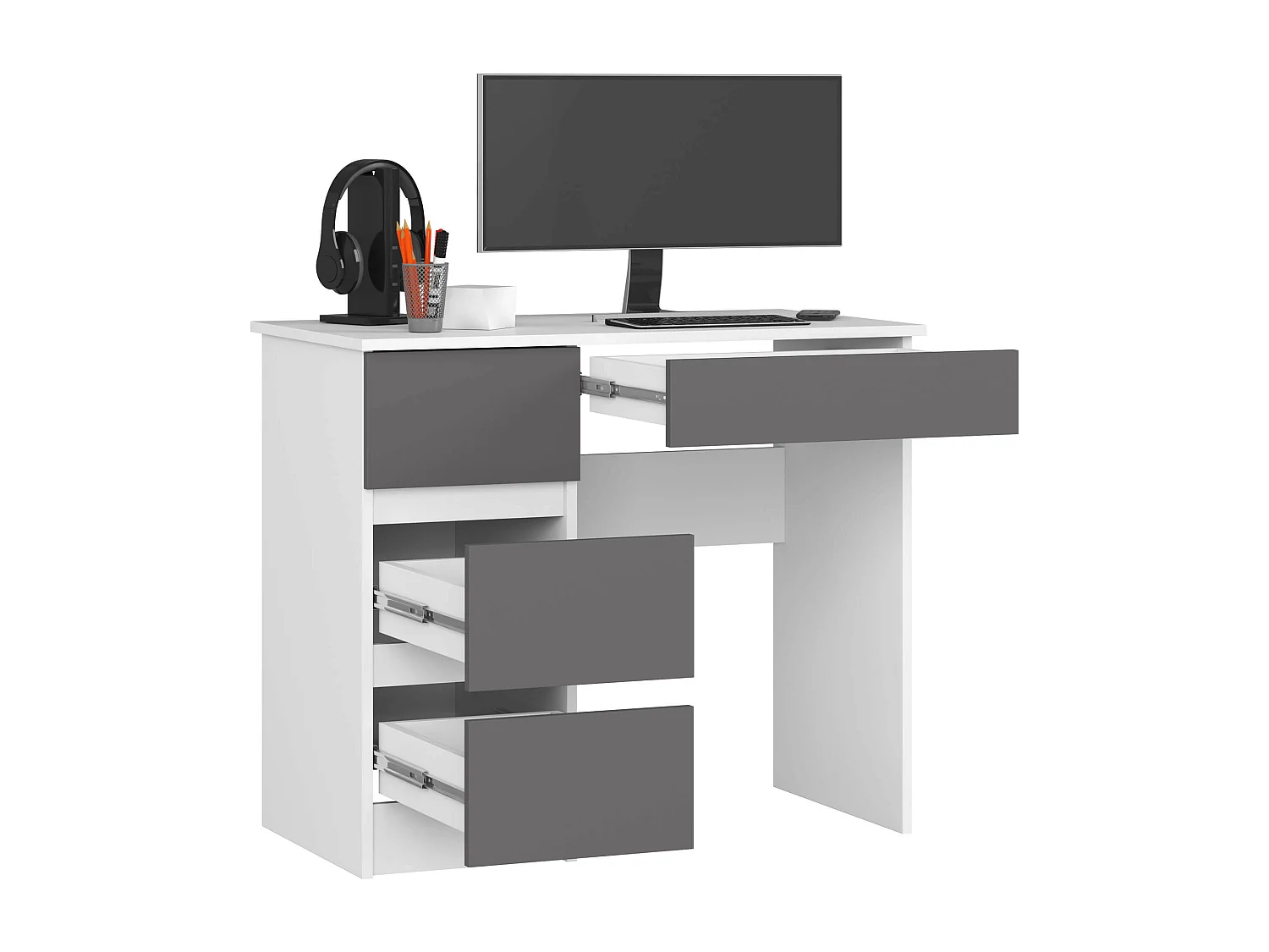 Bureau Links A-7 / Computerbureau / Computer Tafel / Bureautafel Links / Wit - Grafietgrijs/ 90 x 77 x 50 cm