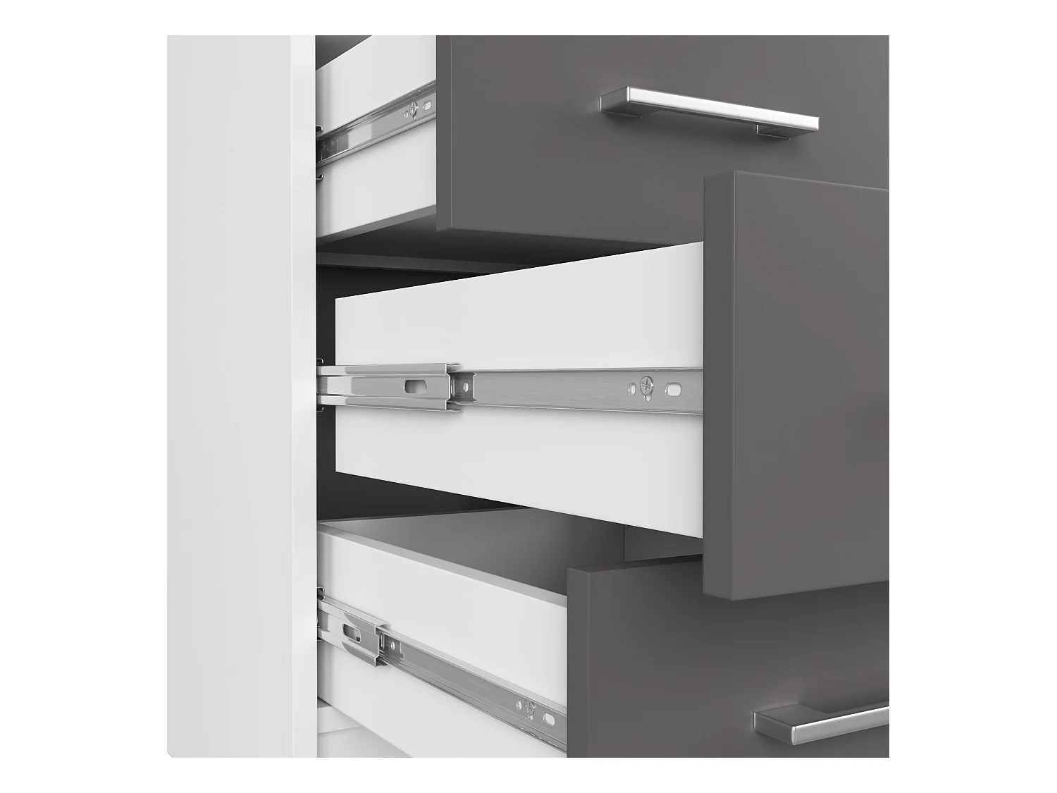 Biurko AKORD ANA Białe 124 cm biurko komputerowe 1 drzwi 3 szuflady kolor Grafit Szary mat 5 półek 124x52x74 cm