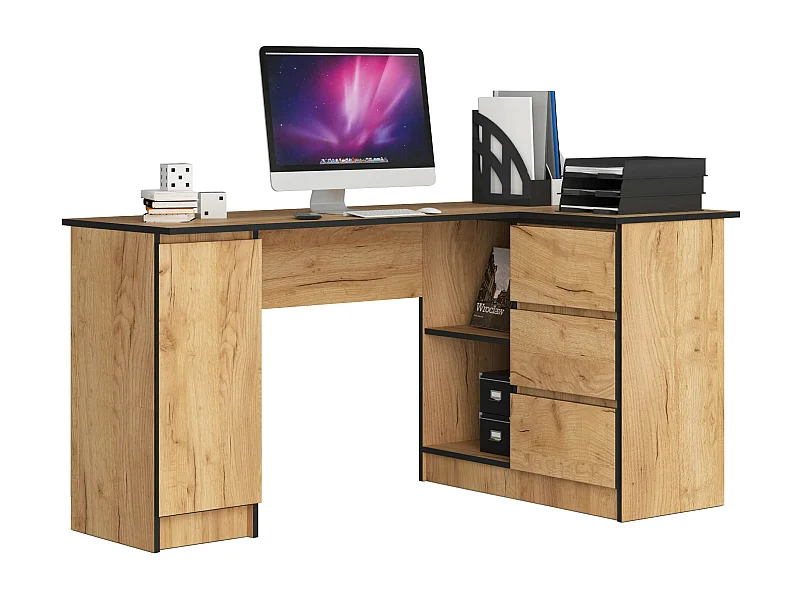 Scrivania angolare AKORD B20 Quercia Craft 155 cm 1 anta 3 cassetti 155x85x77 cm Modello a destra
