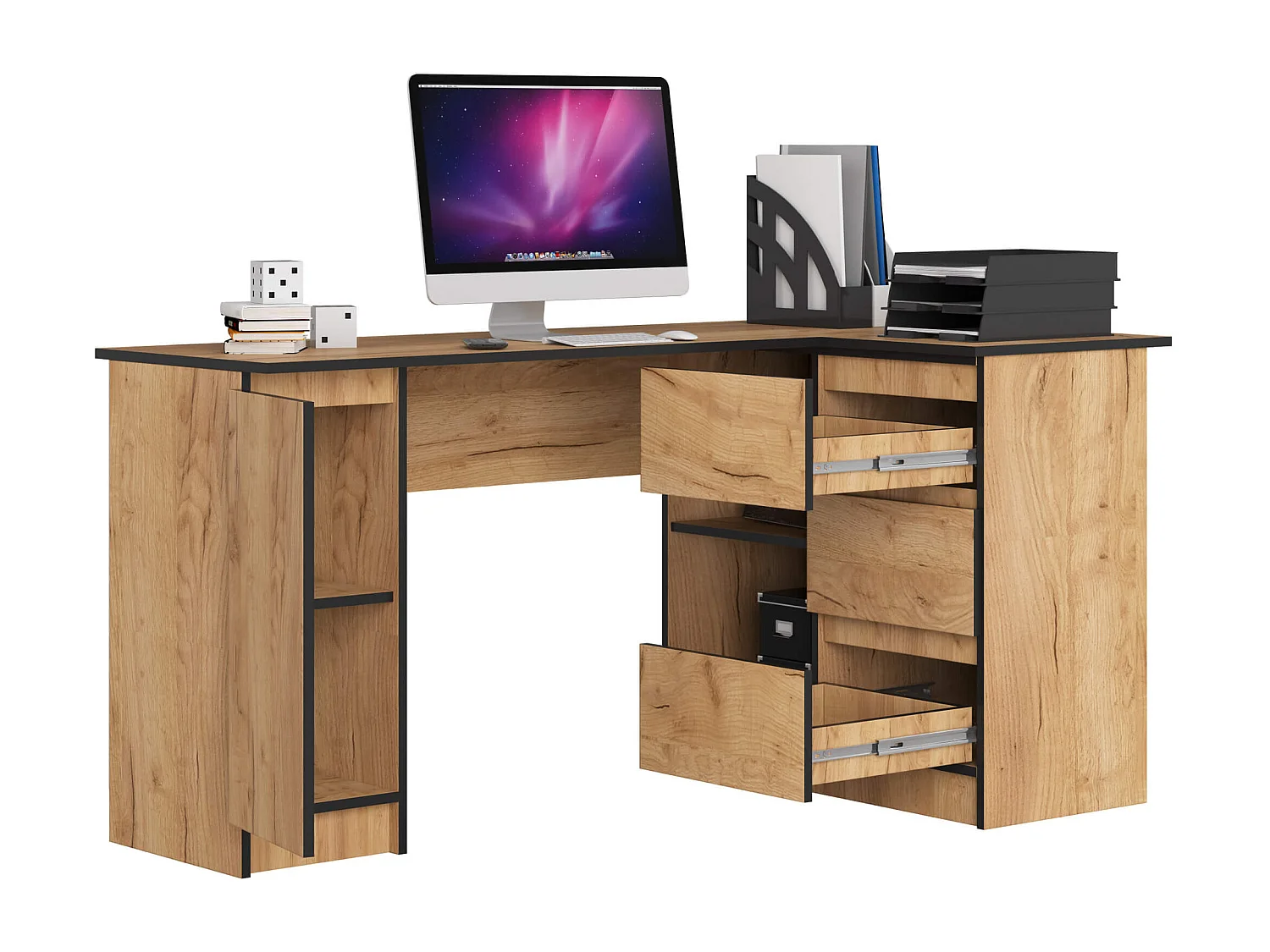 Scrivania angolare AKORD B20 Quercia Craft 155 cm 1 anta 3 cassetti 155x85x77 cm Modello a destra