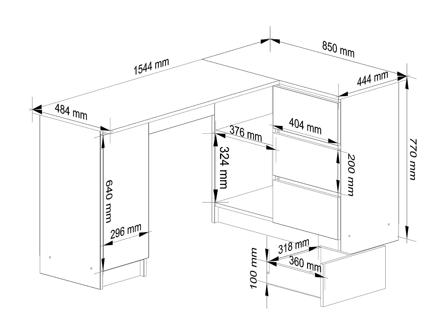 Hoekbureau Rechts B20 / Computerbureau / Computer Tafel / Bureautafel Rechts / Craft Eik / 155 x 77 x 85 cm