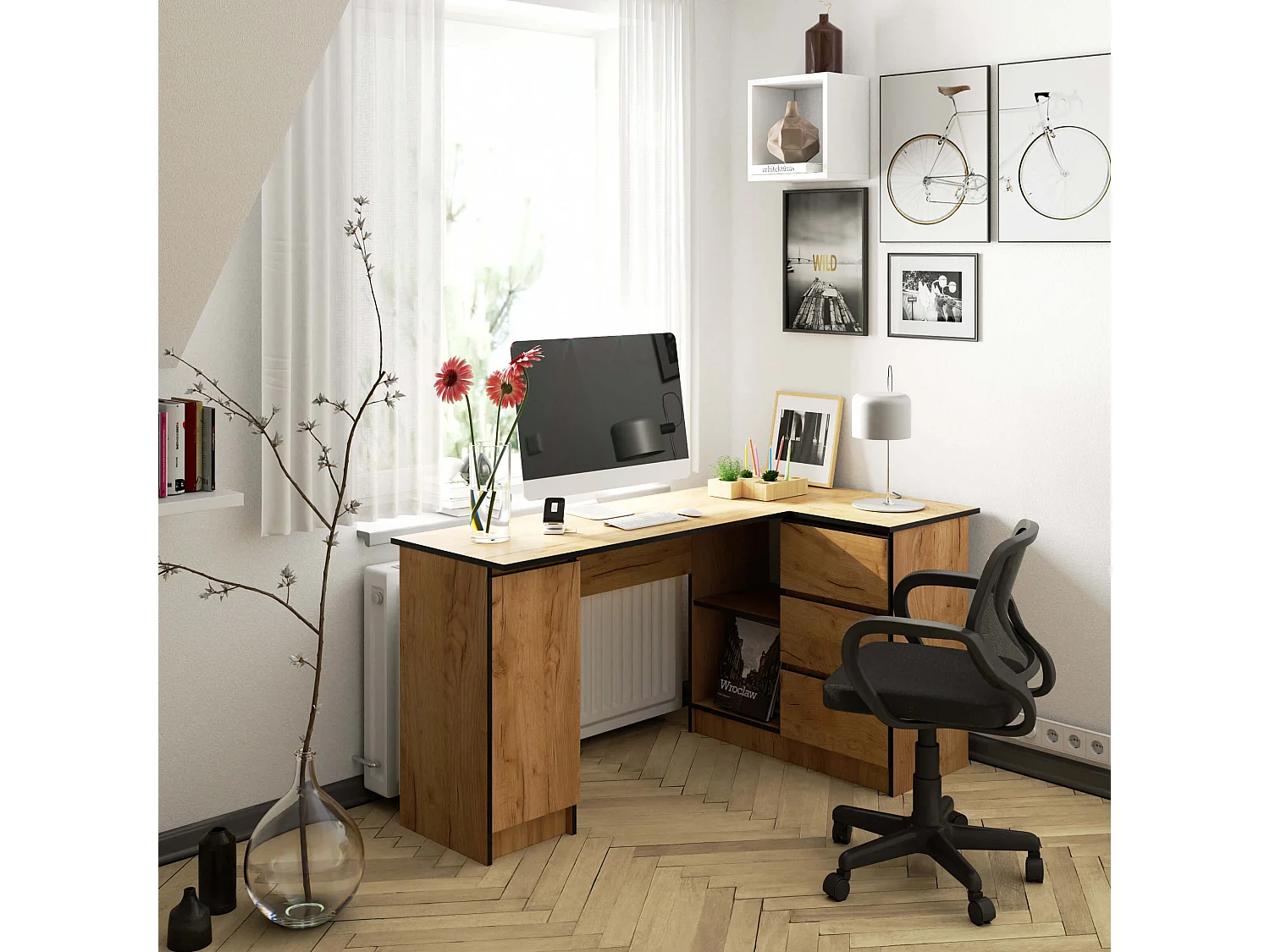 Hoekbureau Rechts B20 / Computerbureau / Computer Tafel / Bureautafel Rechts / Craft Eik / 155 x 77 x 85 cm