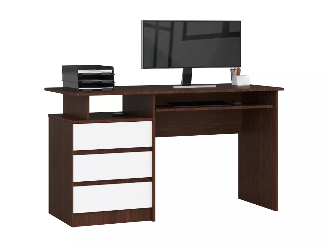 Kauf Unique PC-Schreibtisch AKORD CLP in der Farbe Wenge mit 3 Schubladen Front Weiß und 2 Ablagen B135 x H77 x T60 cm