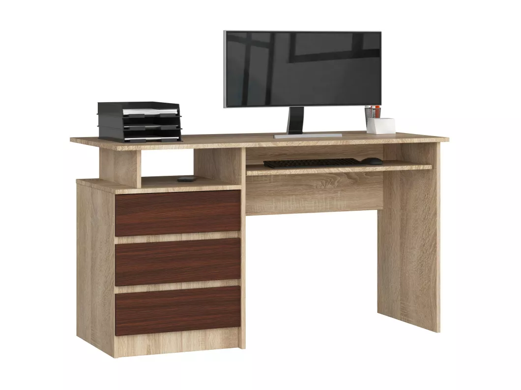 Kauf Unique PC-Schreibtisch AKORD CLP in der Farbe Sonoma-Eiche mit 3 Schubladen Front Wenge und 2 Ablagen B135 x H77 x T60 cm