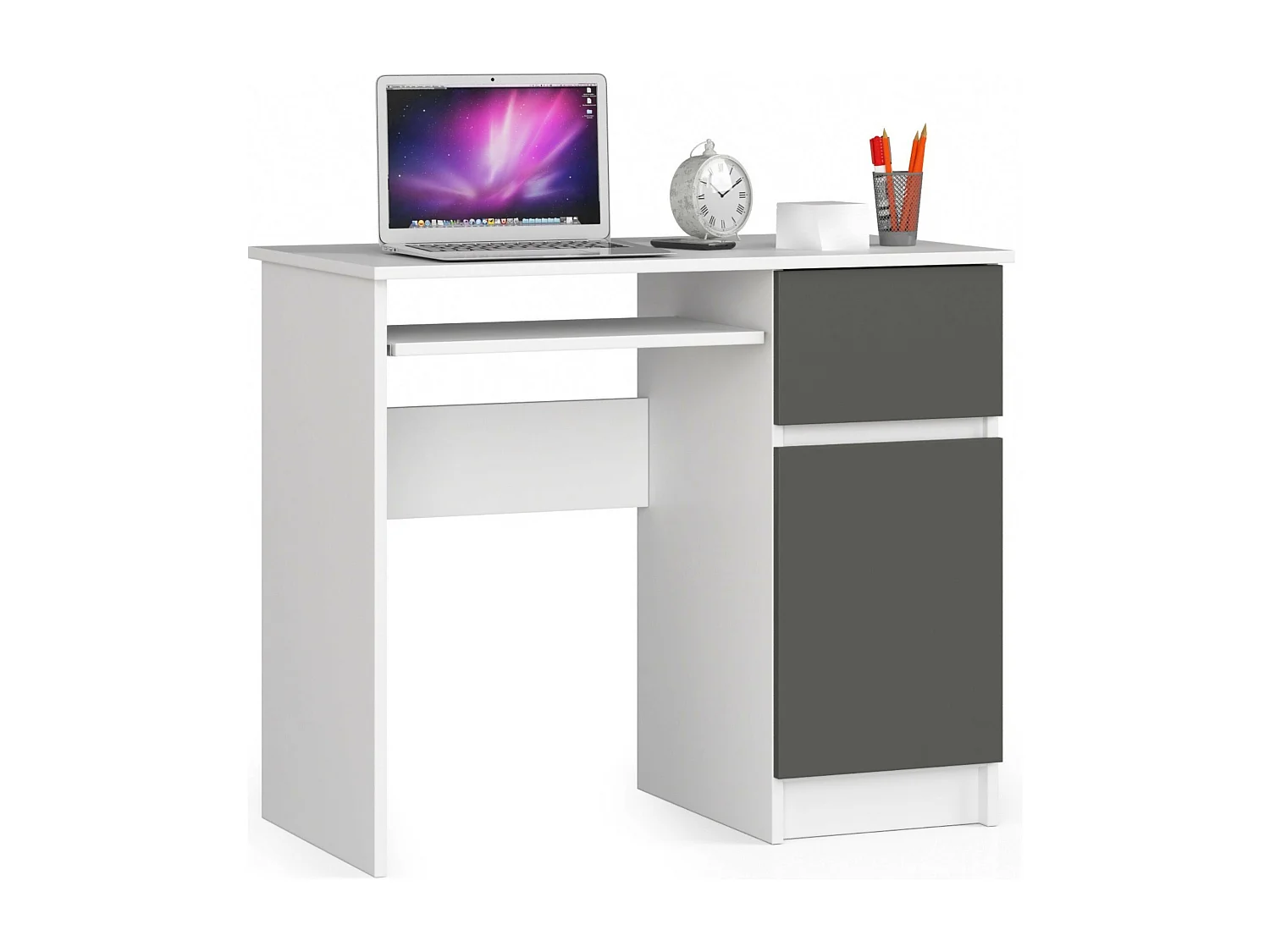 Bureau Rechts PIKSEL / Computerbureau / Computer Tafel / Bureautafel Rechts / Wit - Grafietgrijs / 90 x 77 x 50 cm