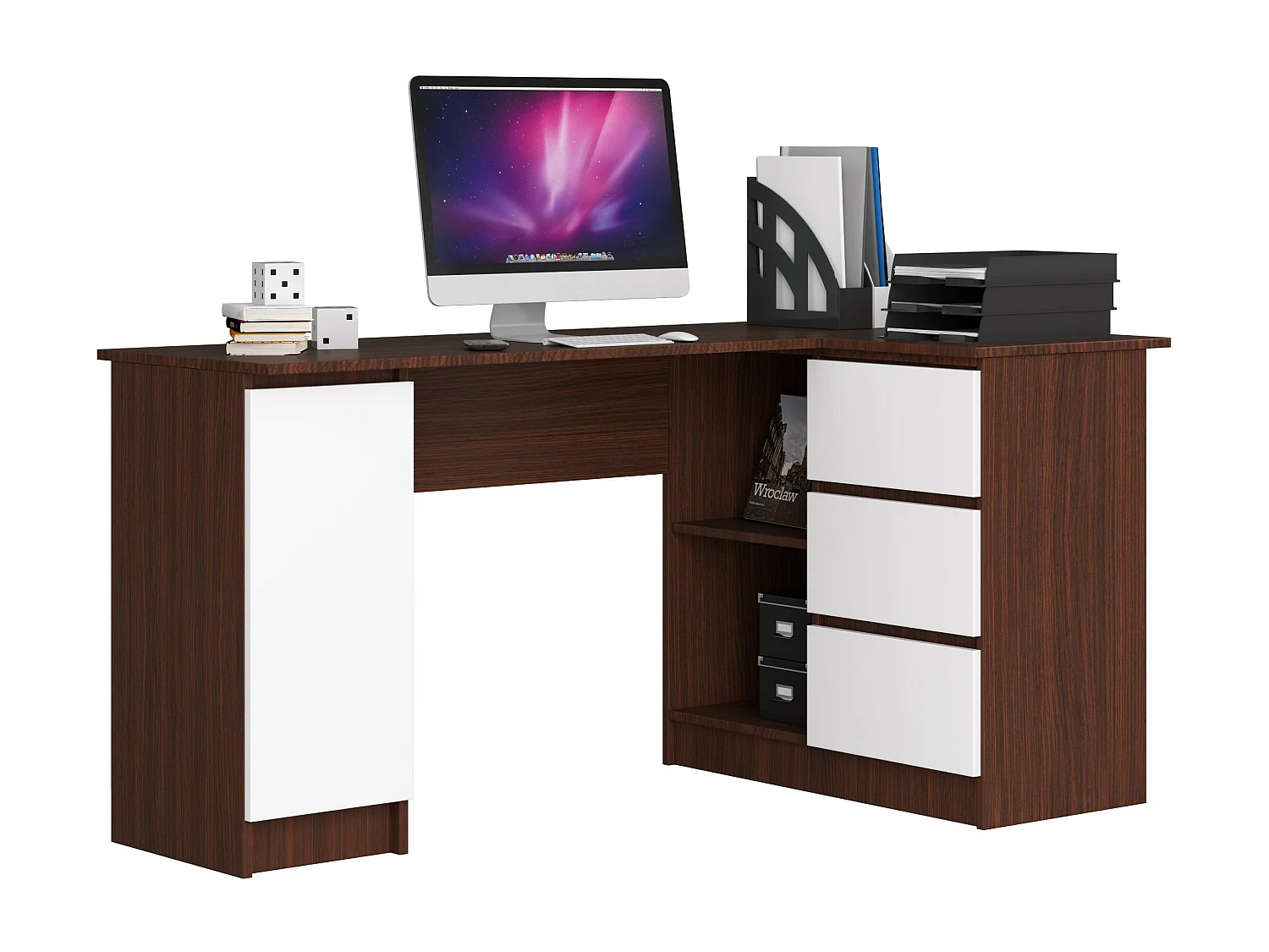 Hoekbureau Rechts B20 / Computerbureau / Computer Tafel / Bureautafel Rechts / Venge - Wit / 155 x 77 x 85 cm