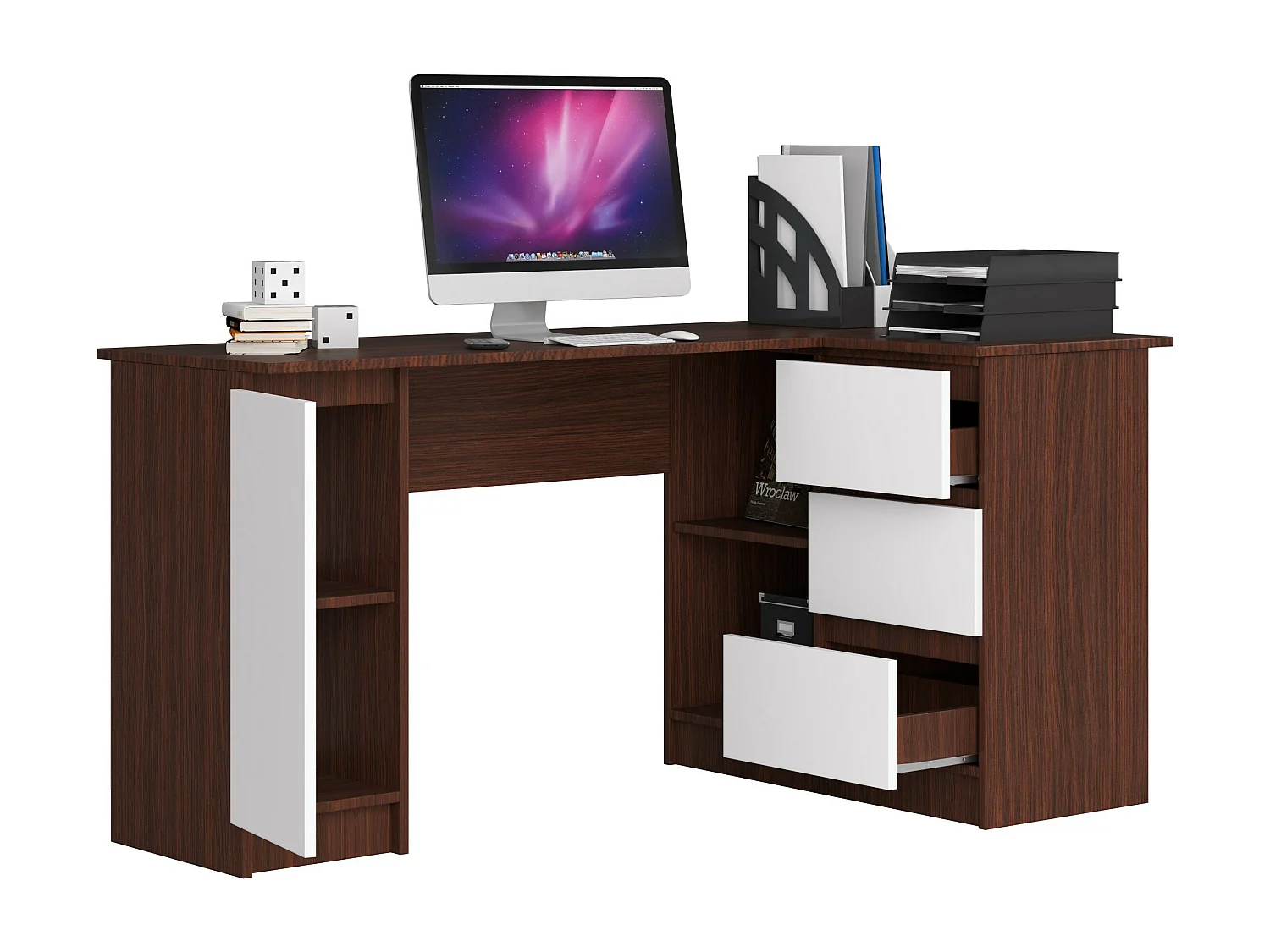 Hoekbureau Rechts B20 / Computerbureau / Computer Tafel / Bureautafel Rechts / Venge - Wit / 155 x 77 x 85 cm