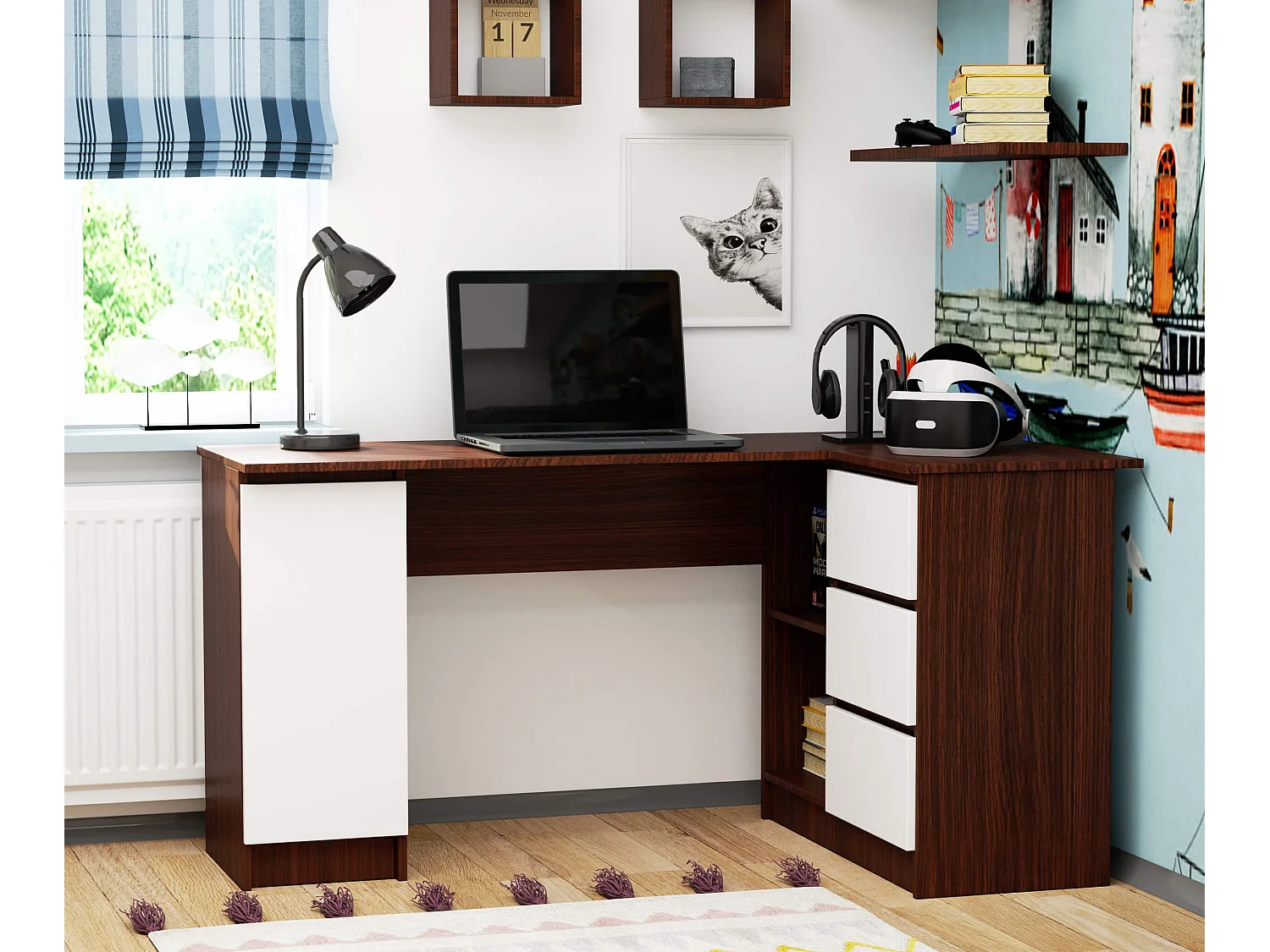 Hoekbureau Rechts B20 / Computerbureau / Computer Tafel / Bureautafel Rechts / Venge - Wit / 155 x 77 x 85 cm