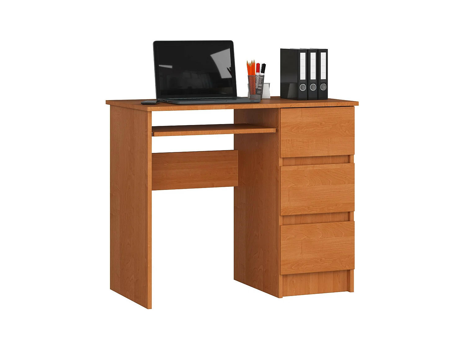 Bureau d'ordinateur AKORD droit A6 Aulne 90 cm 3 tiroirs façade Aulne 1 étagère 90x50x77 cm