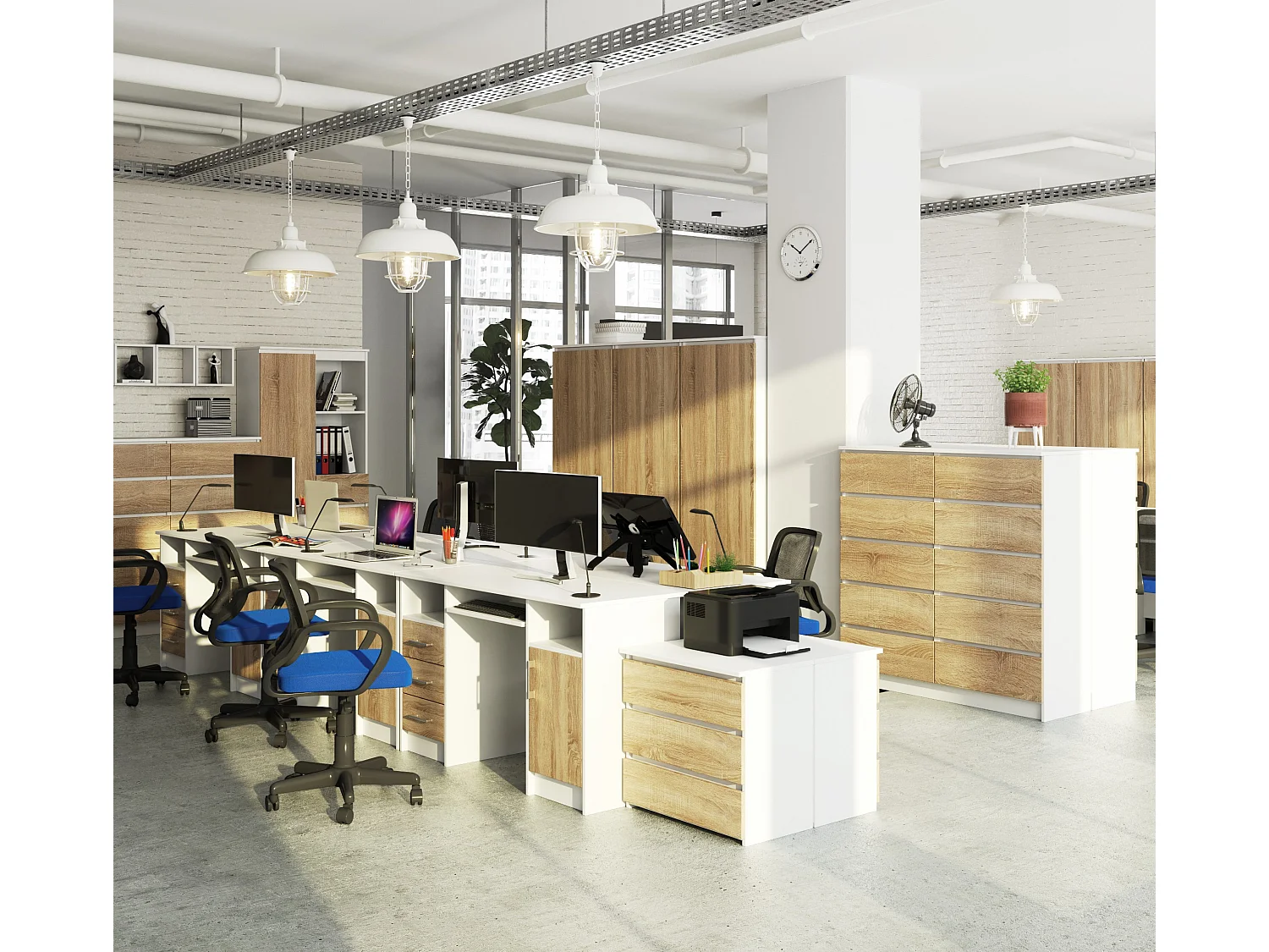 Bureau ANA met 3 Laden / Computerbureau / Computer Tafel / Bureautafel / Wit – Sonoma Eik / 124 x 77 x 52 cm