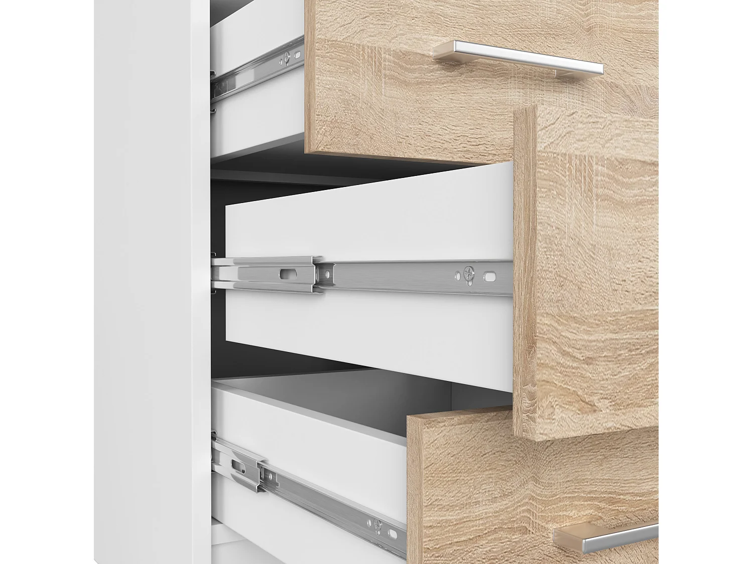 Bureau d'ordinateur AKORD ANA Blanc 124 cm 1 porte 3 tiroirs façade Chêne Sonoma 5 étagères 124x52x74 cm