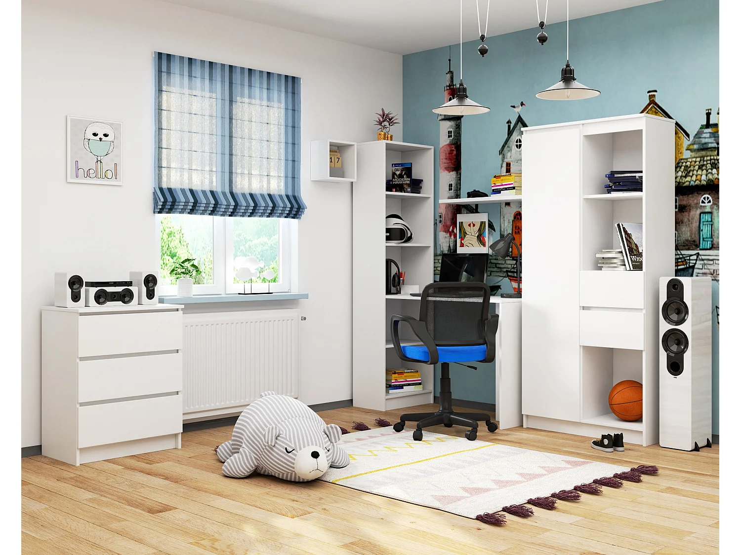 Scrivania AKORD SMART con libreria Bianco 125 cm 125x50x180 cm