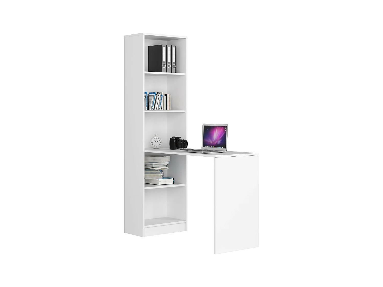 Ensemble bureau avec bibliothèque AKORD SMART Blanc 125 cm façade Blanche 5 étagères 125x50x180 cm