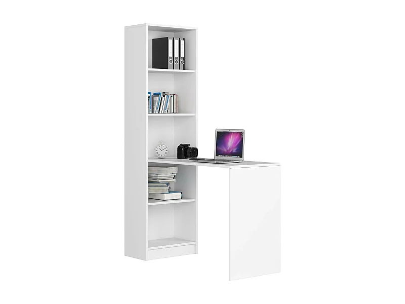 Ensemble bureau avec bibliothèque AKORD SMART Blanc 125 cm façade Blanche 5 étagères 125x50x180 cm