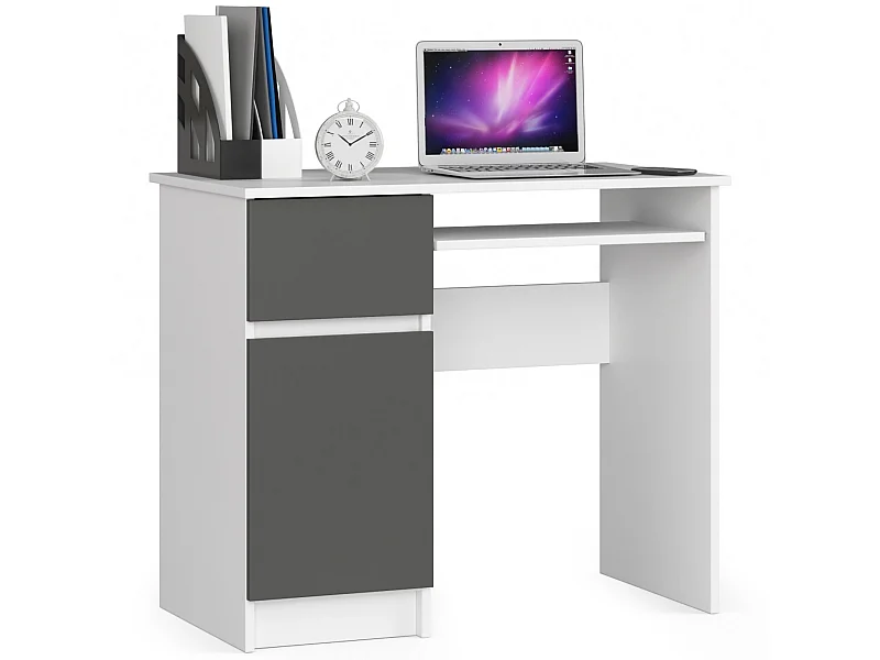 Bureau Links PIKSEL / Computerbureau / Computer Tafel / Bureautafel Rechts / Wit - Grafietgrijs / 90 x 77 x 50 cm