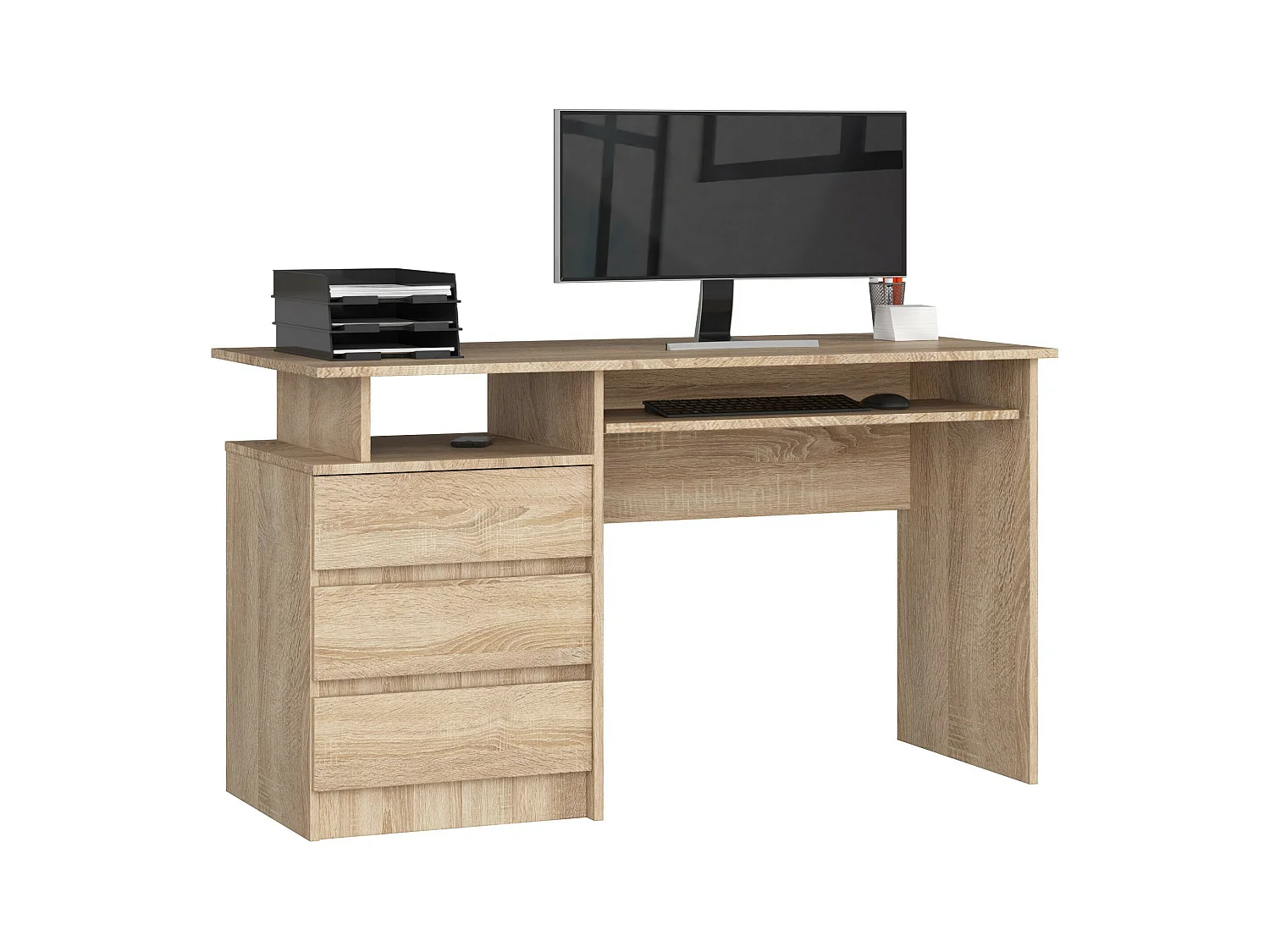 Bureau d'ordinateur AKORD CLP Chêne Sonoma 135 cm 3 tiroirs façade Chêne Sonoma 2 étagères 135x60x77 cm
