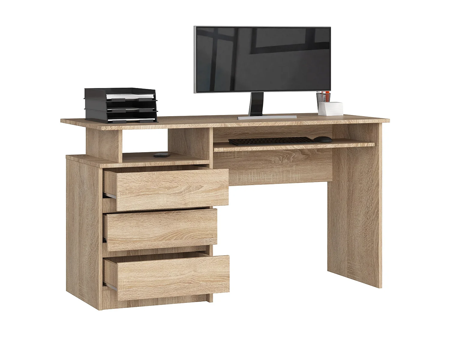 Bureau d'ordinateur AKORD CLP Chêne Sonoma 135 cm 3 tiroirs façade Chêne Sonoma 2 étagères 135x60x77 cm