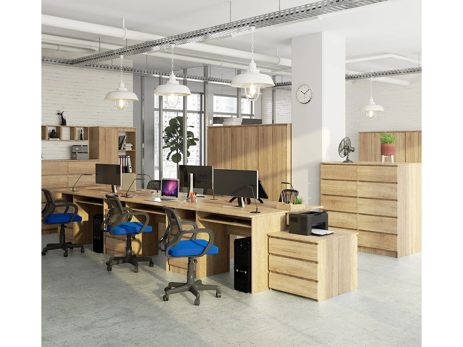 Bureau d'ordinateur AKORD CLP Chêne Sonoma 135 cm 3 tiroirs façade Chêne Sonoma 2 étagères 135x60x77 cm