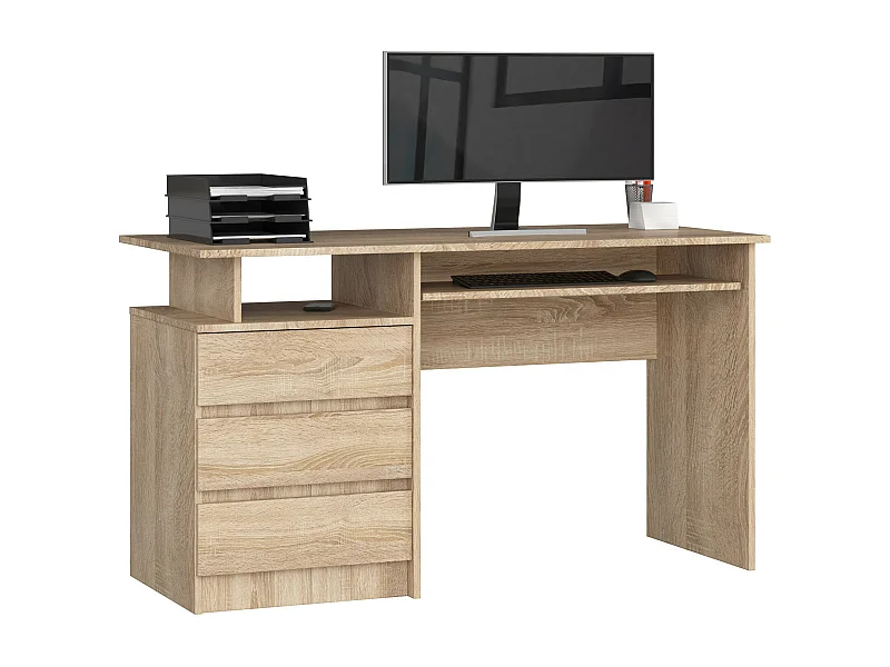 Bureau d'ordinateur AKORD CLP Chêne Sonoma 135 cm 3 tiroirs façade Chêne Sonoma 2 étagères 135x60x77 cm