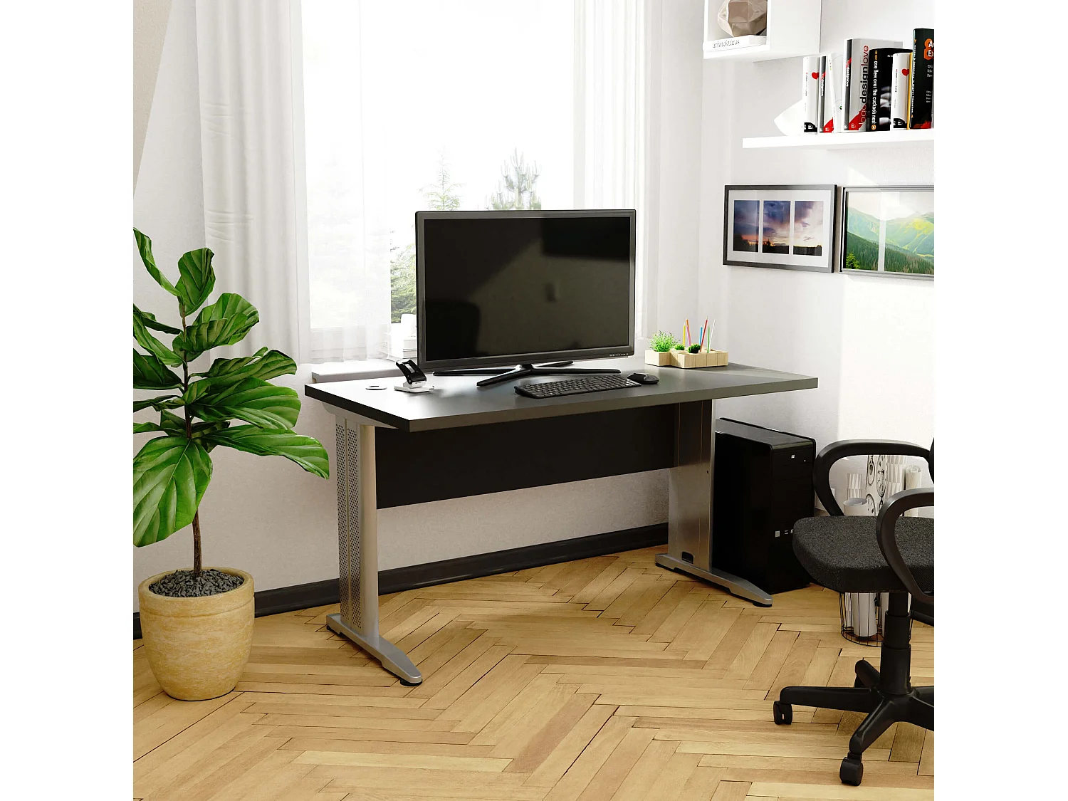 Grafietgrijs Computerbureau BM-135 met Mat Afwerking