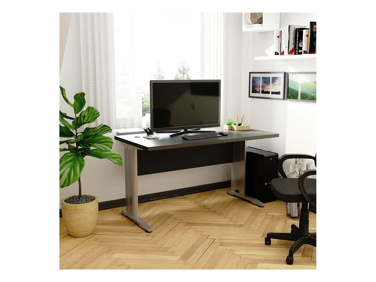 Bureau d'ordinateur AKORD BM135 Gris Graphite 135 cm couleur Gris Graphite 135x60x76 cm