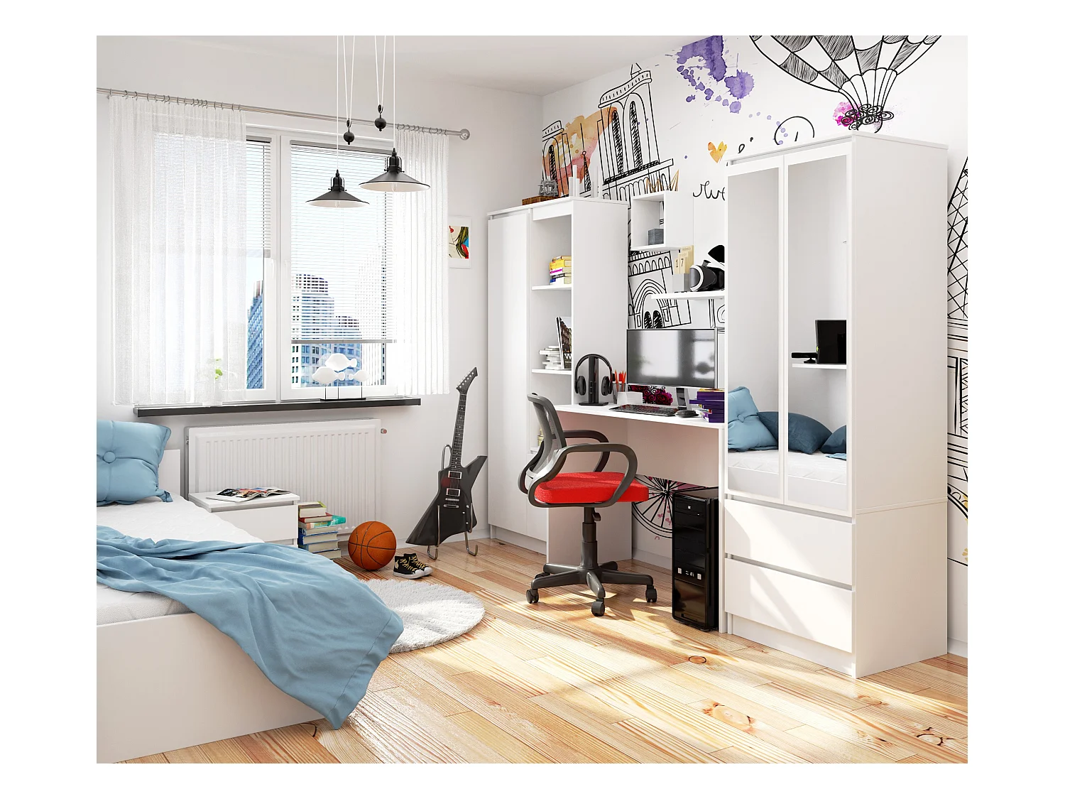 PC-Schreibtisch AKORD B17 in der Farbe Weiß B120 x H79 x T50 cm